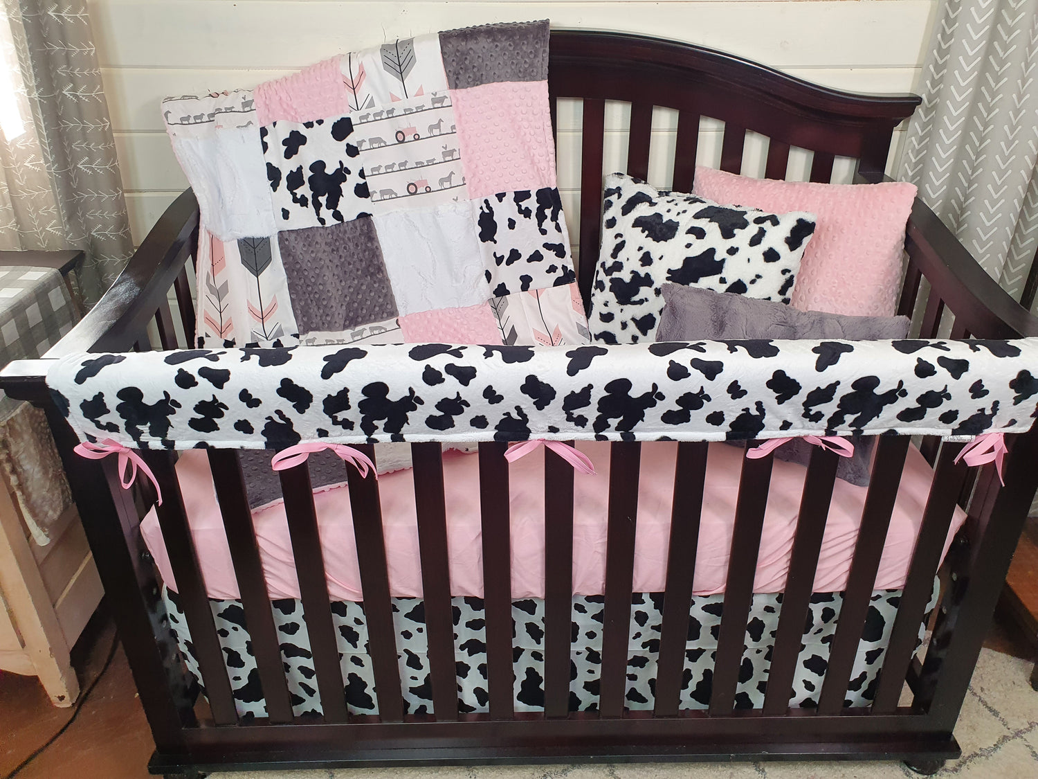 New Release Girl Crib Bedding- Farm Animals and Black White Cow Farm Baby Bedding & Nursery Collection - DBC Baby Bedding Co 