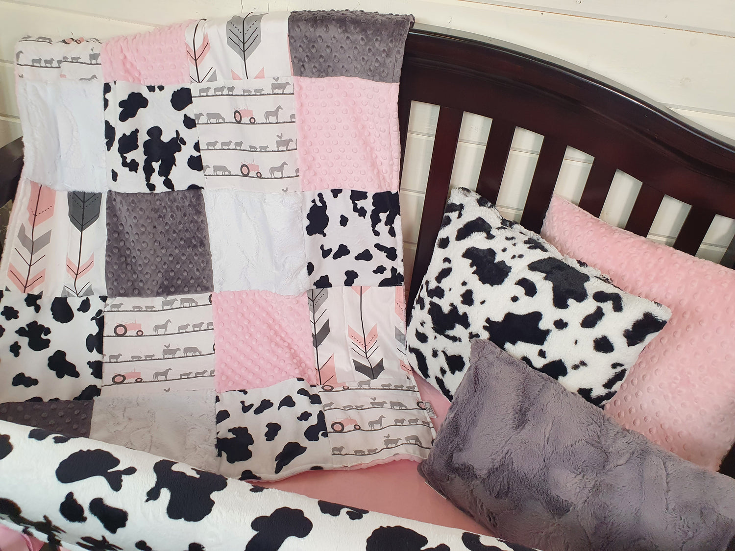 New Release Girl Crib Bedding- Farm Animals and Black White Cow Farm Baby Bedding & Nursery Collection - DBC Baby Bedding Co 