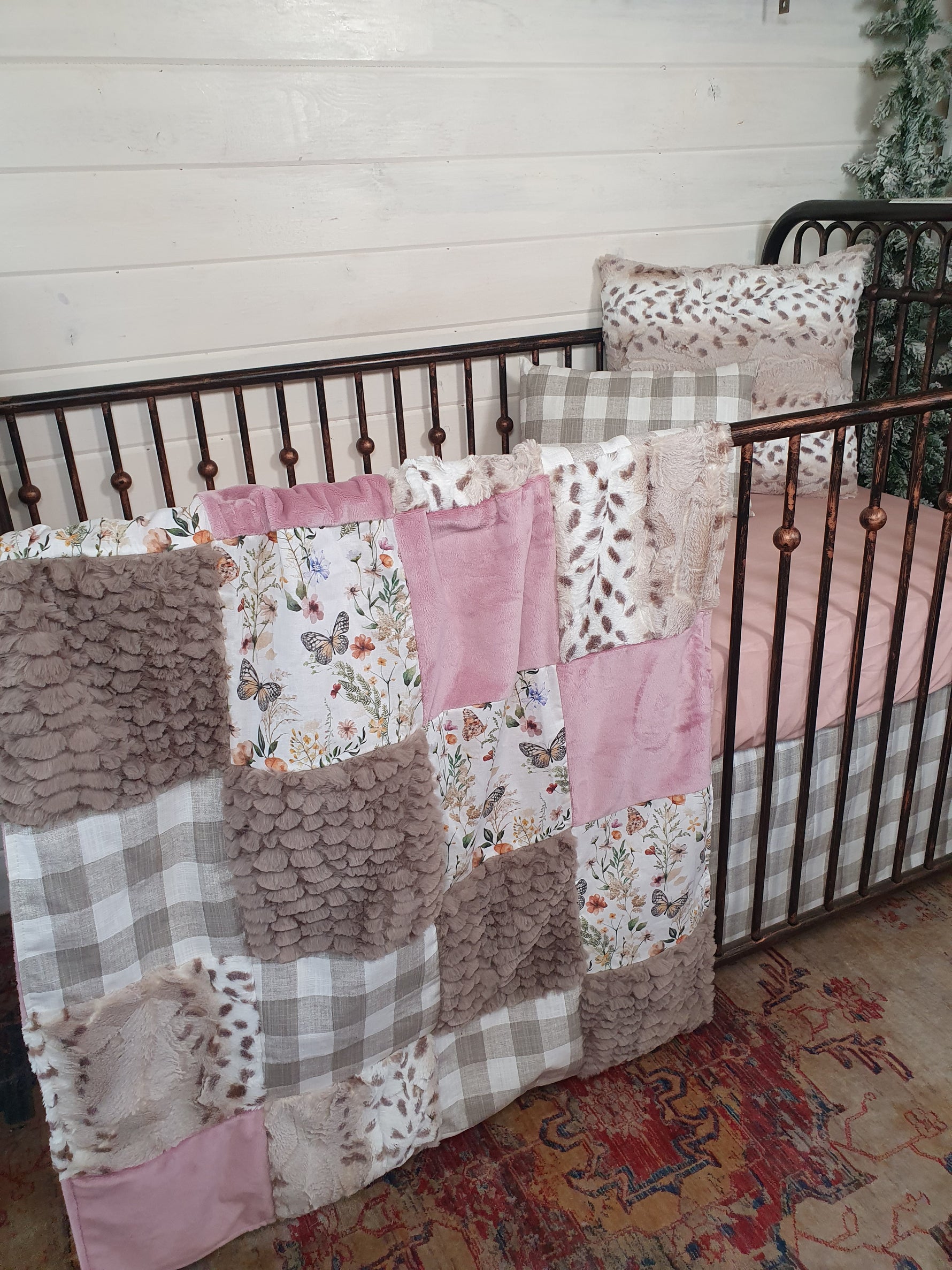 New Release Girl Crib Bedding- Meadow Flower Butterfly Baby Bedding Collection - DBC Baby Bedding Co 