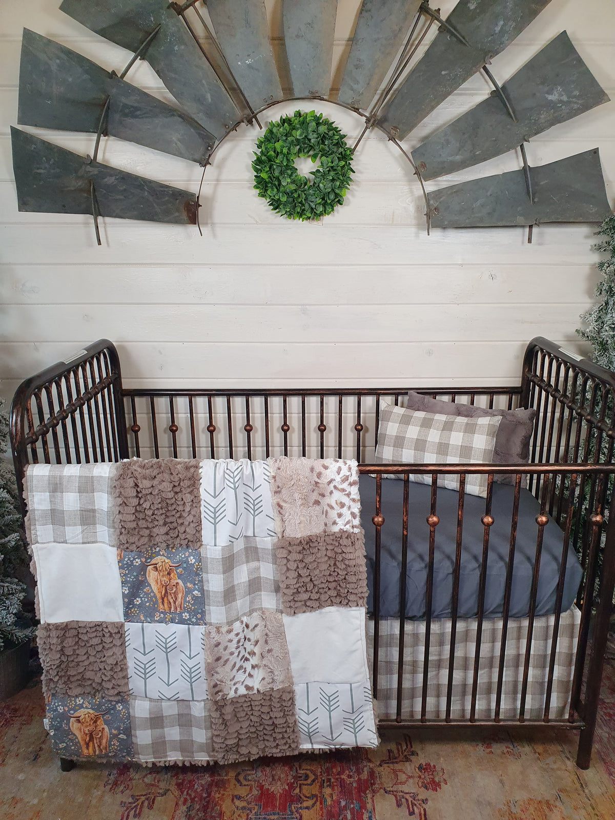 New Release Girl Crib Bedding- Field Flower Highland Cows Baby Bedding Collection - DBC Baby Bedding Co 