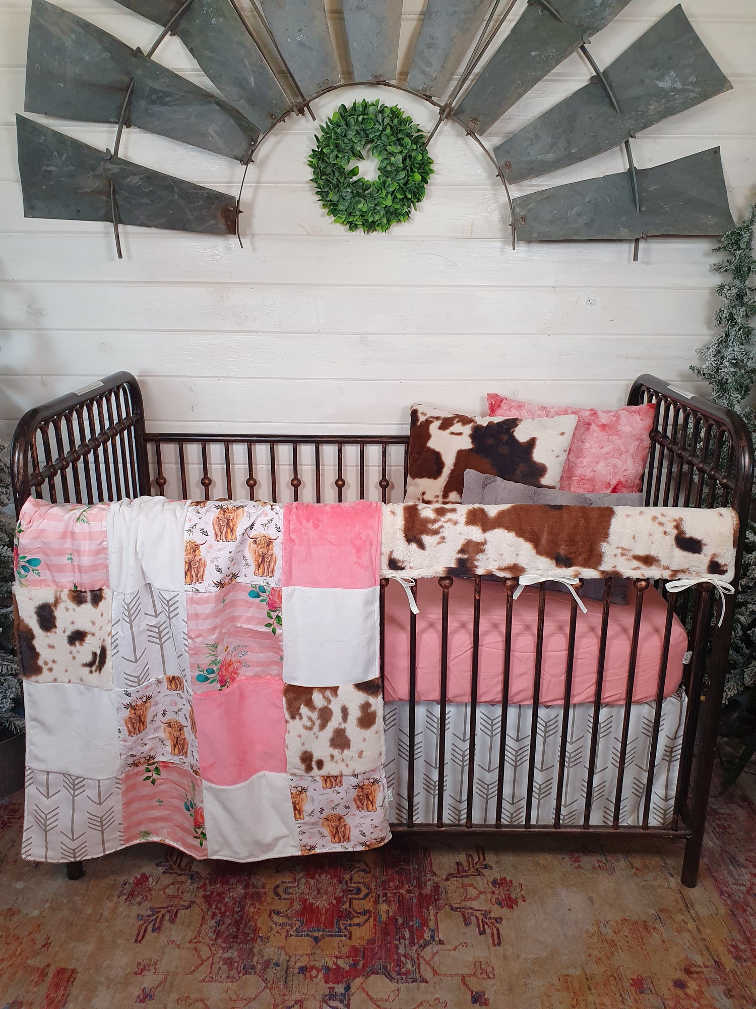 New Release Girl Crib Bedding- Floral Highland Cows Baby Bedding Collection - DBC Baby Bedding Co 