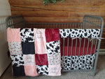 Girl Crib Bedding - Little Lady Floral and Black White Cow Minky Farm Baby Bedding Collection - DBC Baby Bedding Co 