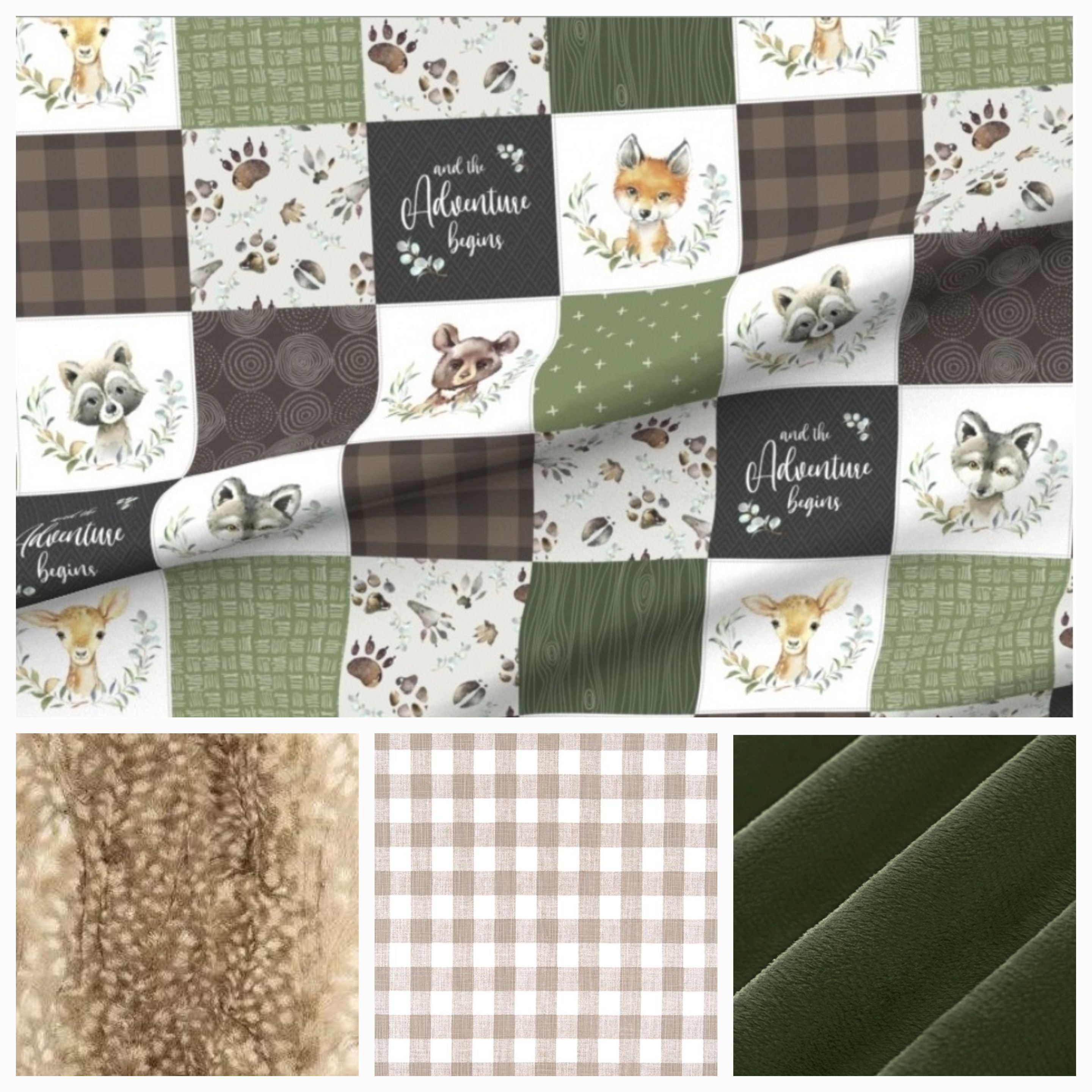 Quilt Kit, Forest Woodland Animals, Nursery Crib Blanket, Deer Fox Bea