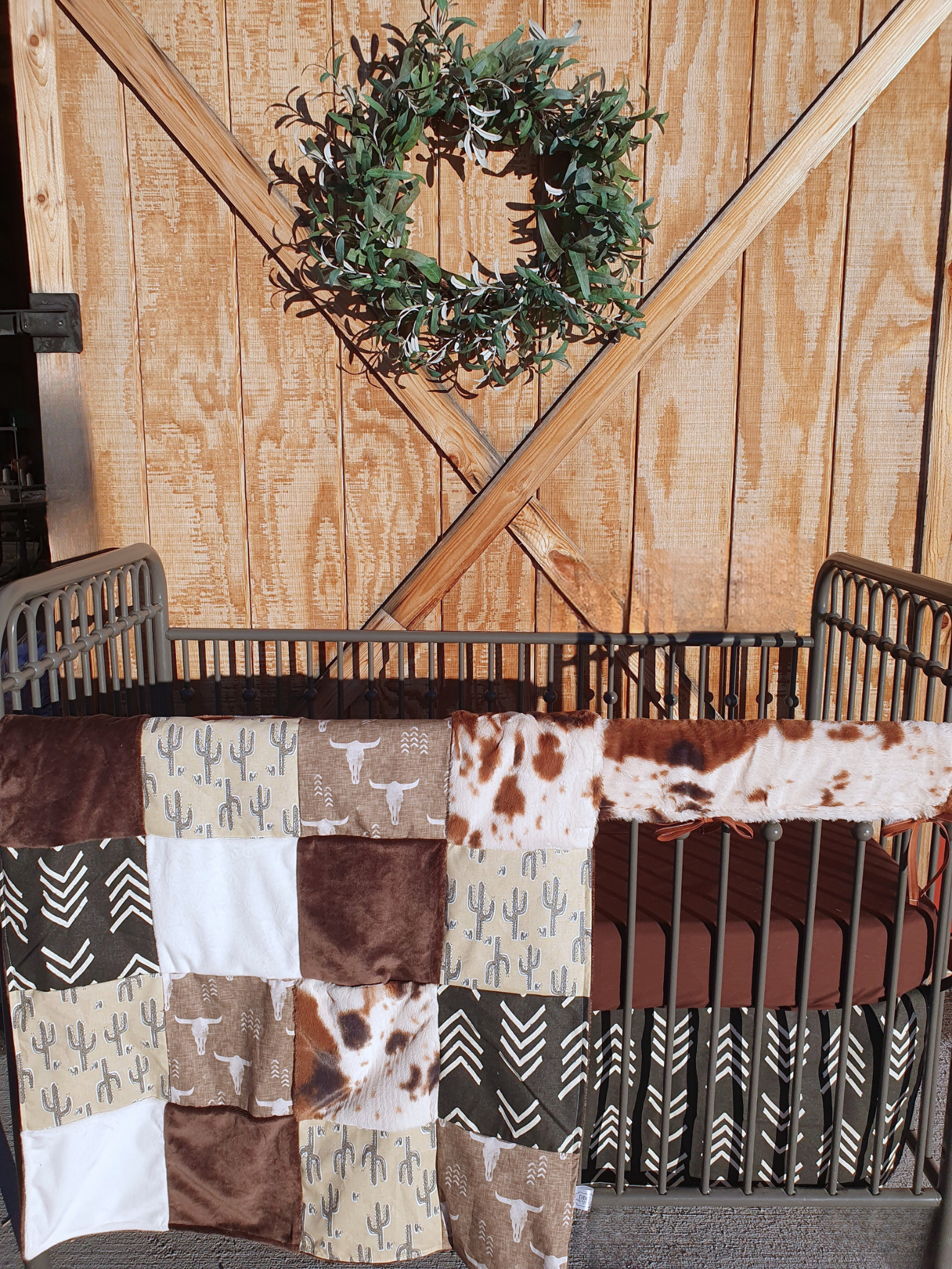 Custom Boy Crib Bedding - Steer, Cactus, and Cow Western Baby Bedding & Nursery Collection - DBC Baby Bedding Co 
