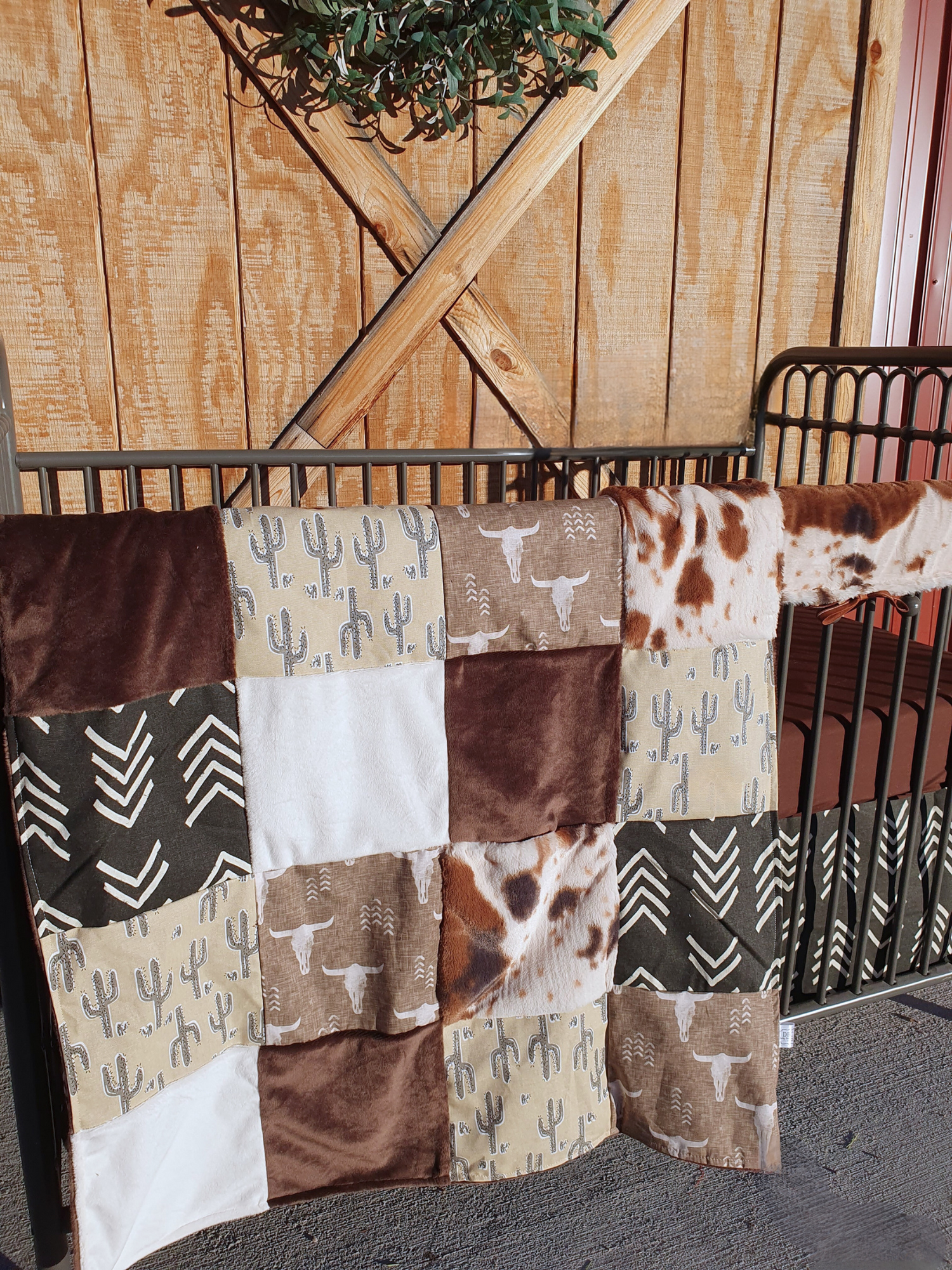 Custom Boy Crib Bedding - Steer, Cactus, and Cow Western Baby Bedding & Nursery Collection - DBC Baby Bedding Co 