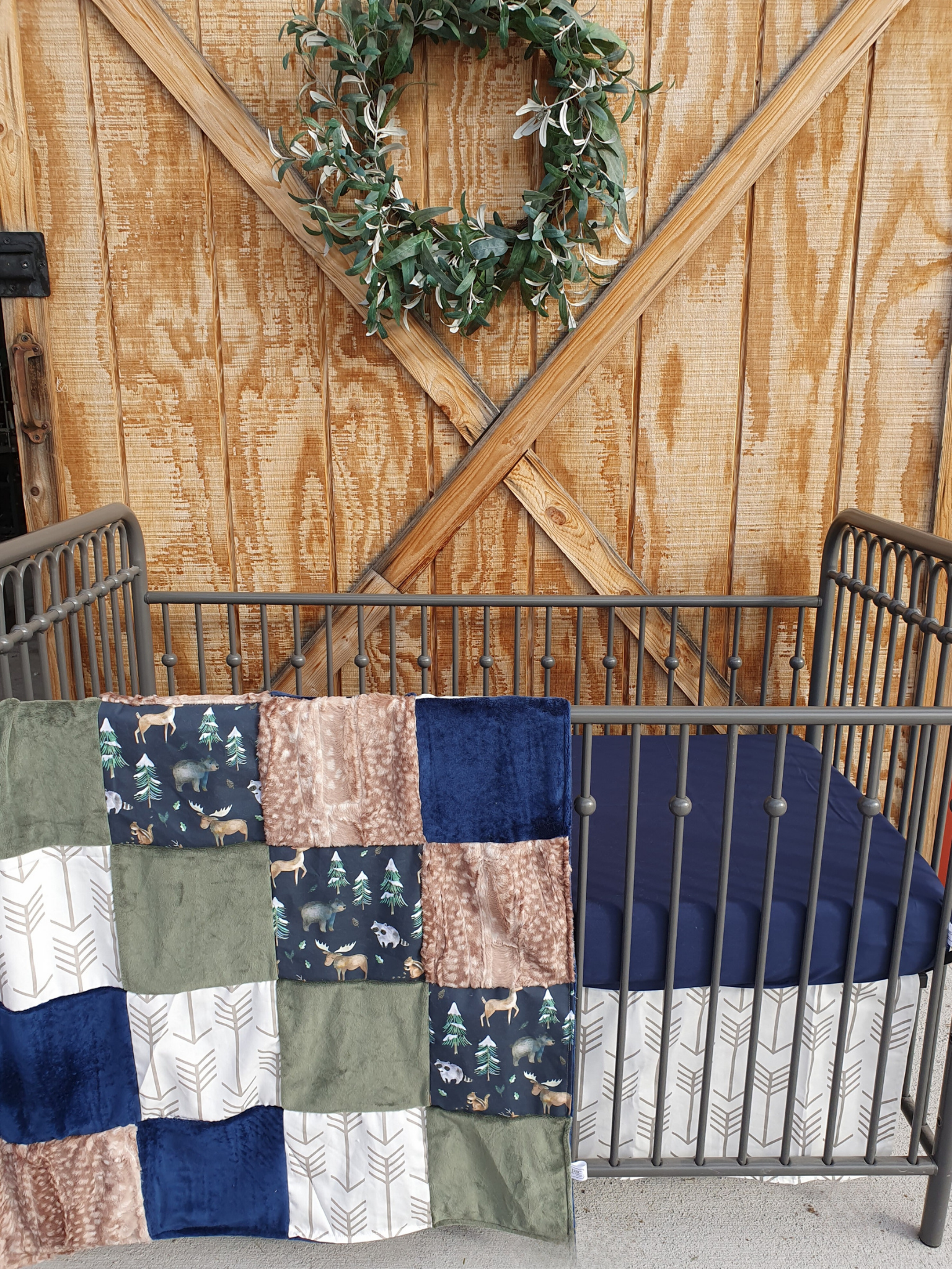 Navy blue 2025 deer crib bedding