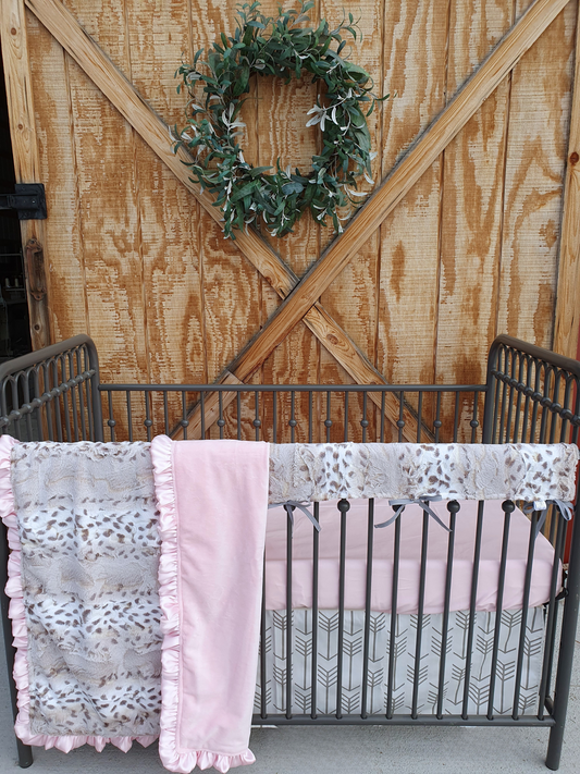 New Release Girl Crib Bedding- Lynx Minky and Blush Baby Bedding Collection - DBC Baby Bedding Co 