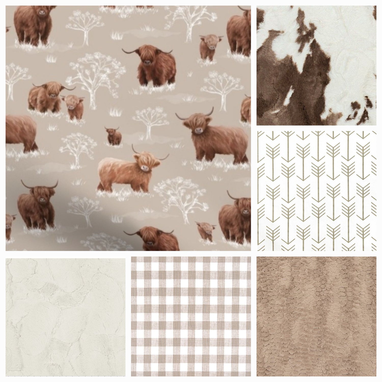 New Release Neutral Crib Bedding - Highland Cow and Brownie Calf Minky Farm Baby Bedding & Nursery Collection - DBC Baby Bedding Co 