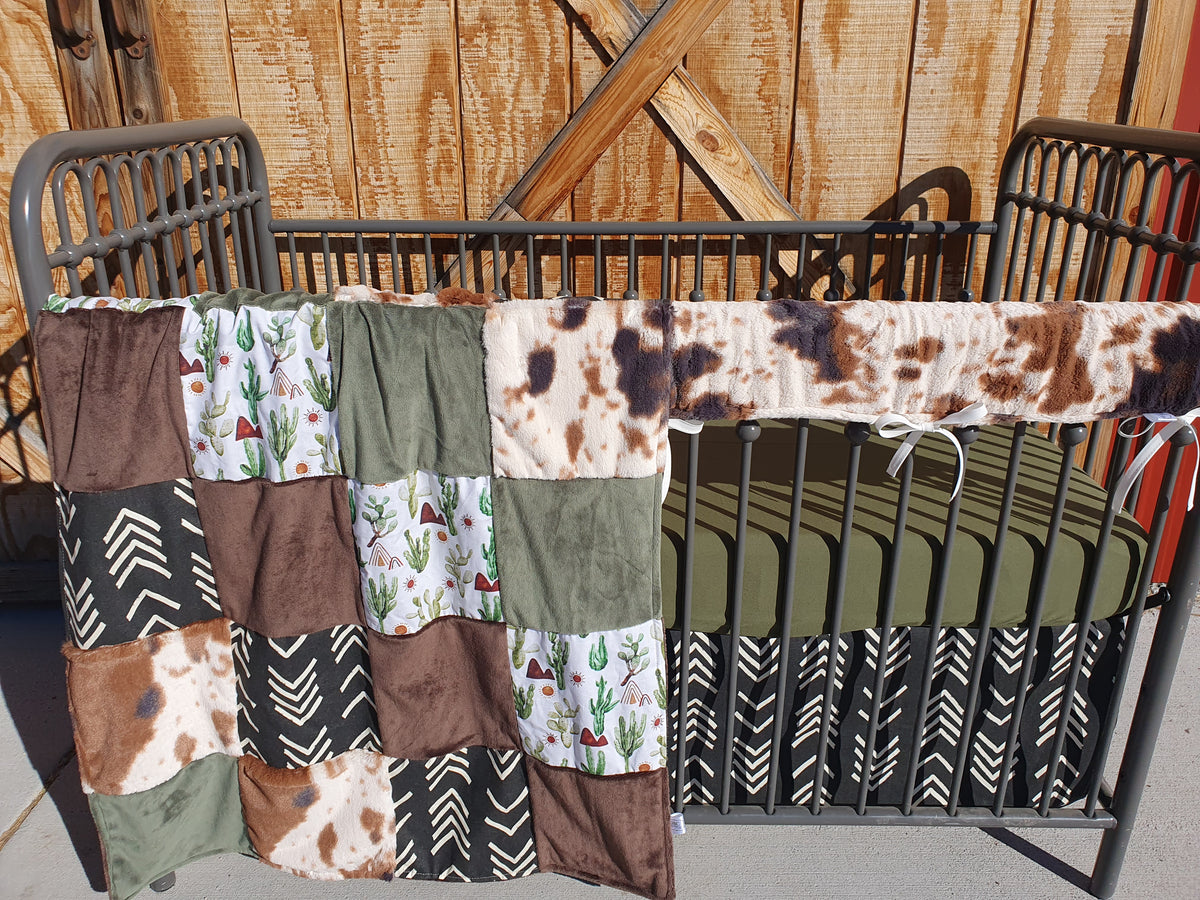 New Release Boy Crib Bedding- Cactus Mountains and Cow Minky Western Baby &amp; Toddler  Bedding Collection - DBC Baby Bedding Co 