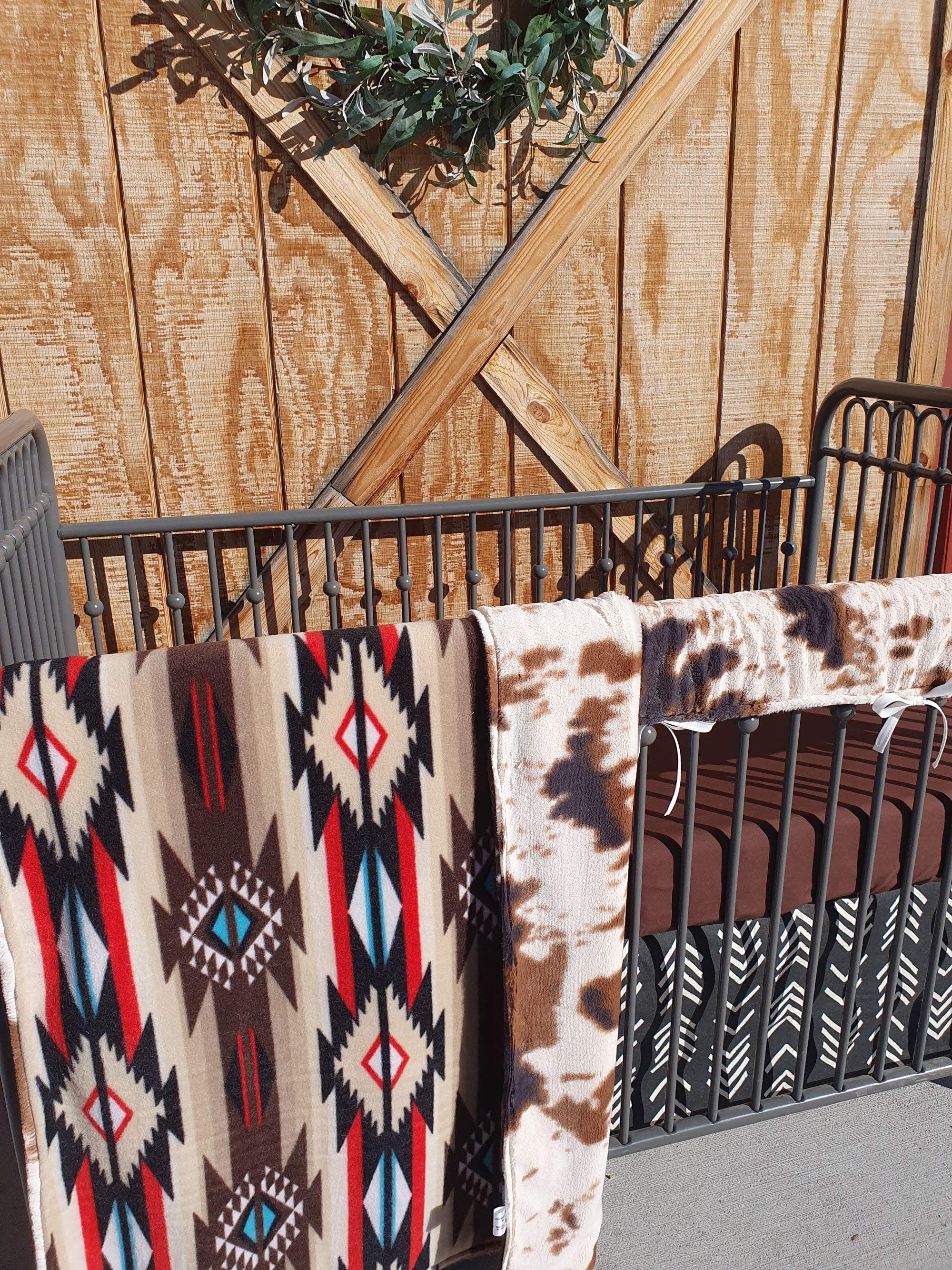 New Release Boy Crib Bedding- Brown Aztec and Cow Minky Western Baby Bedding Collection - DBC Baby Bedding Co 
