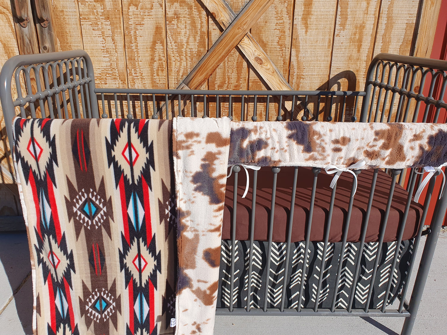 New Release Boy Crib Bedding- Brown Aztec and Cow Minky Western Baby Bedding Collection - DBC Baby Bedding Co 