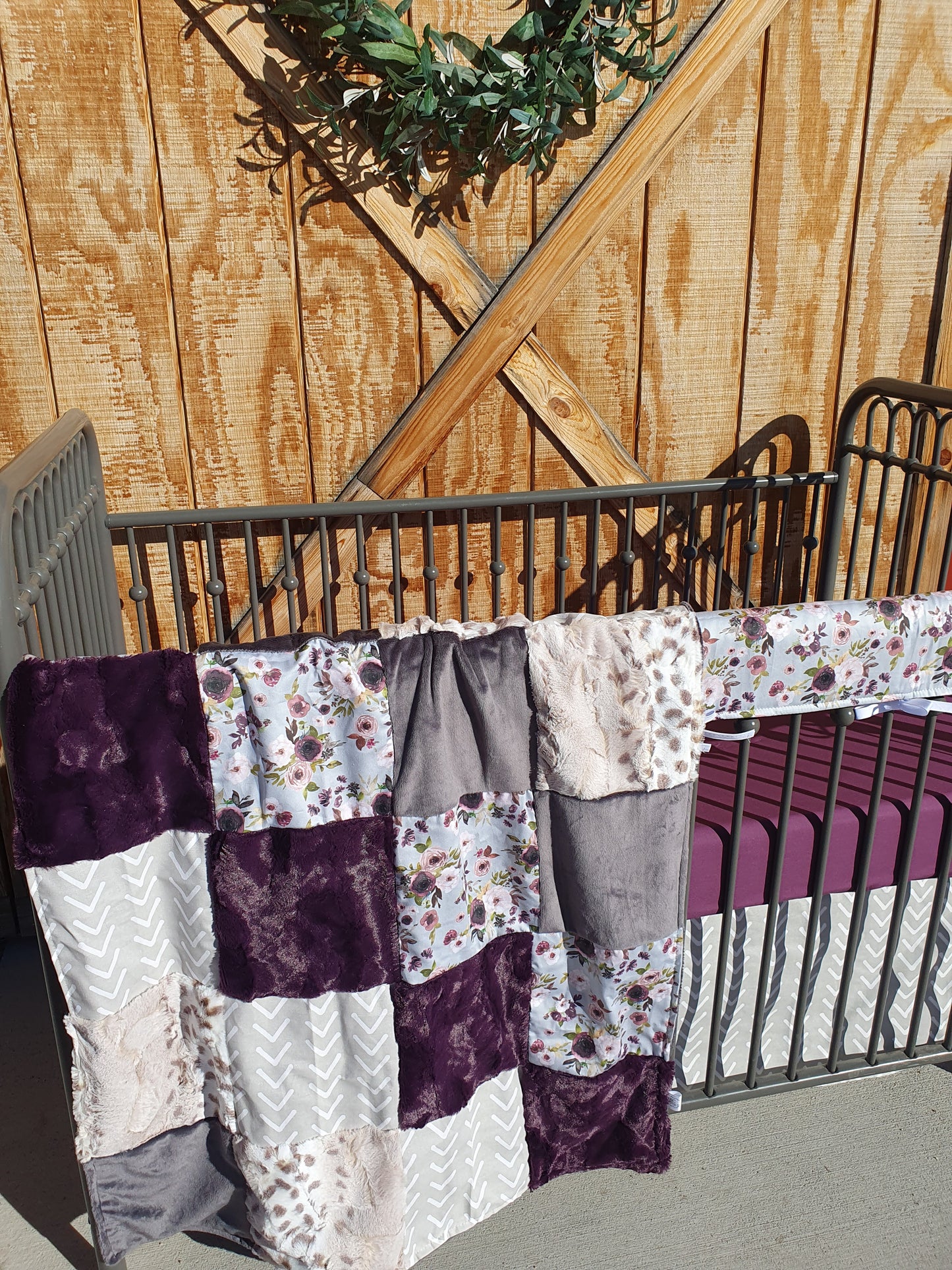 New Release Girl Crib Bedding - Plum Floral and Lynx Minky Boho Baby & Toddler Bedding Collection - DBC Baby Bedding Co 