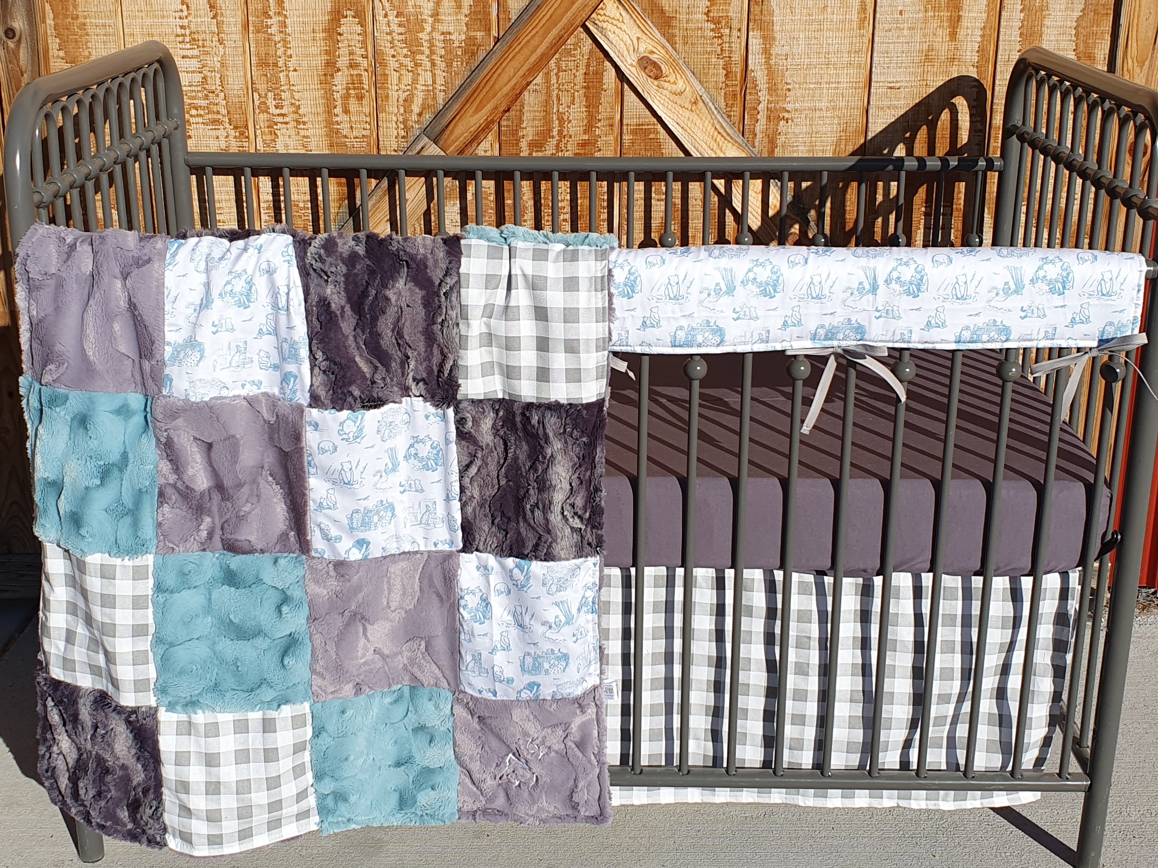 Blue and grey cot bedding on sale