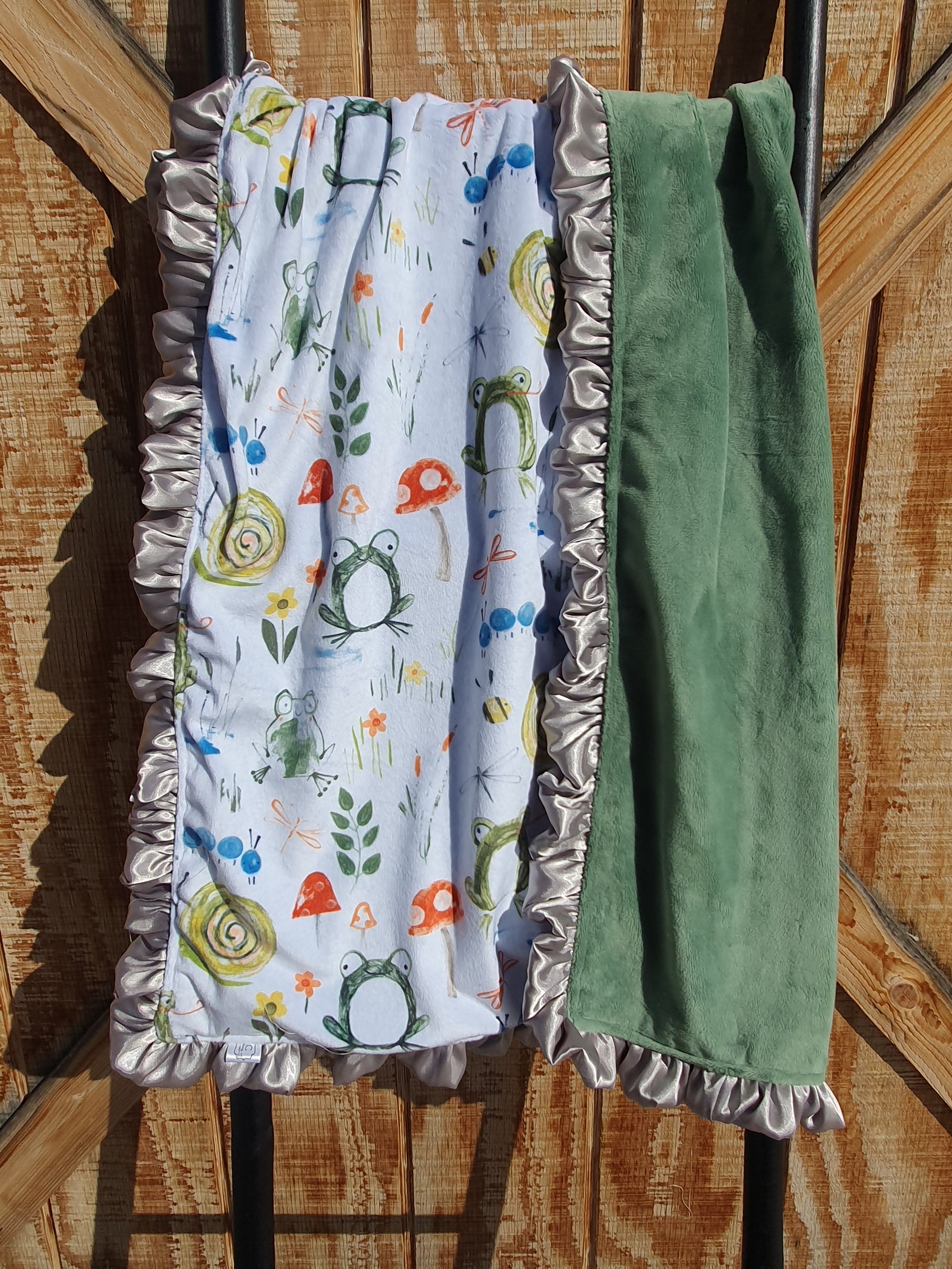 Ruffle Baby Blanket - Outdoor Minky and Sage Minky - DBC Baby Bedding Co 