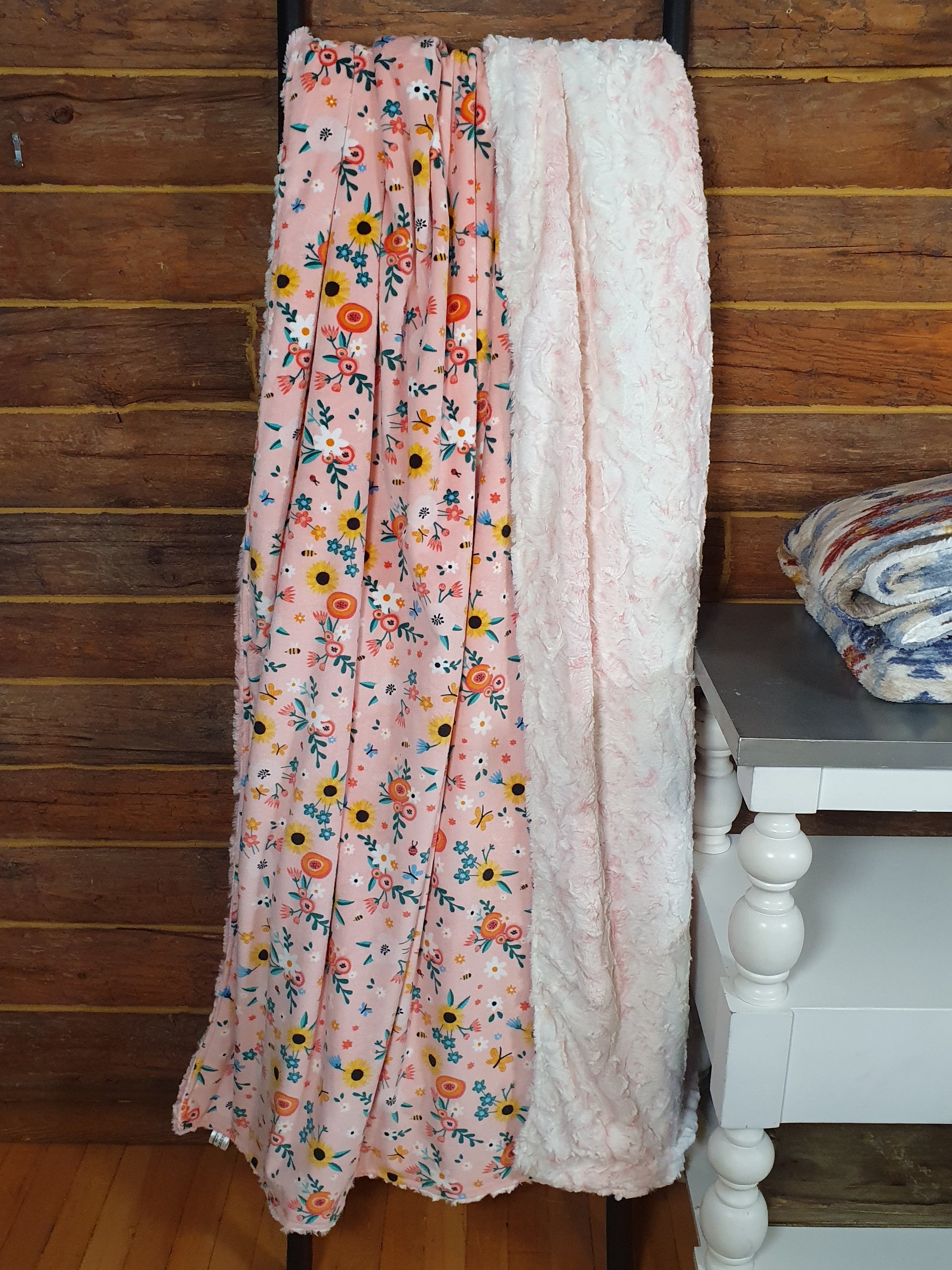 Live Blanket Sale - 60x60 Flower Garden and Coral Snowy Owl Minky - DBC Baby Bedding Co 
