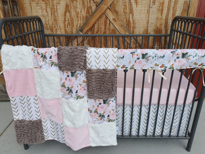 New Release Girl Crib Bedding- Rose and Magnolia Floral Baby & Toddler Bedding Collection - DBC Baby Bedding Co 