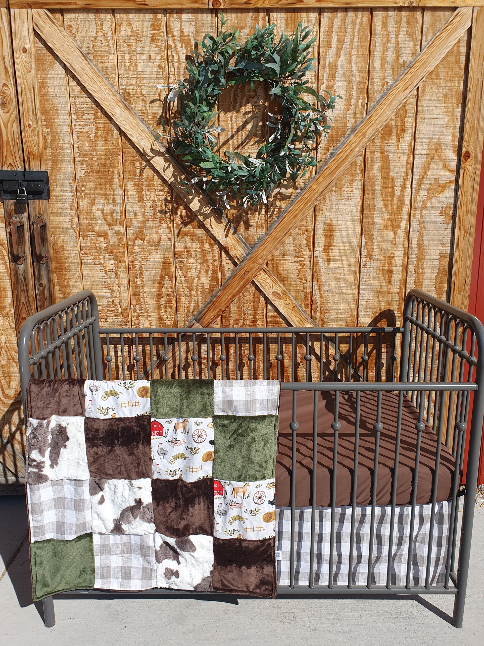 Boy Crib Bedding- Vintage Farm and Brownie Calf Minky Farm Baby & Toddler Bedding Collection - DBC Baby Bedding Co 