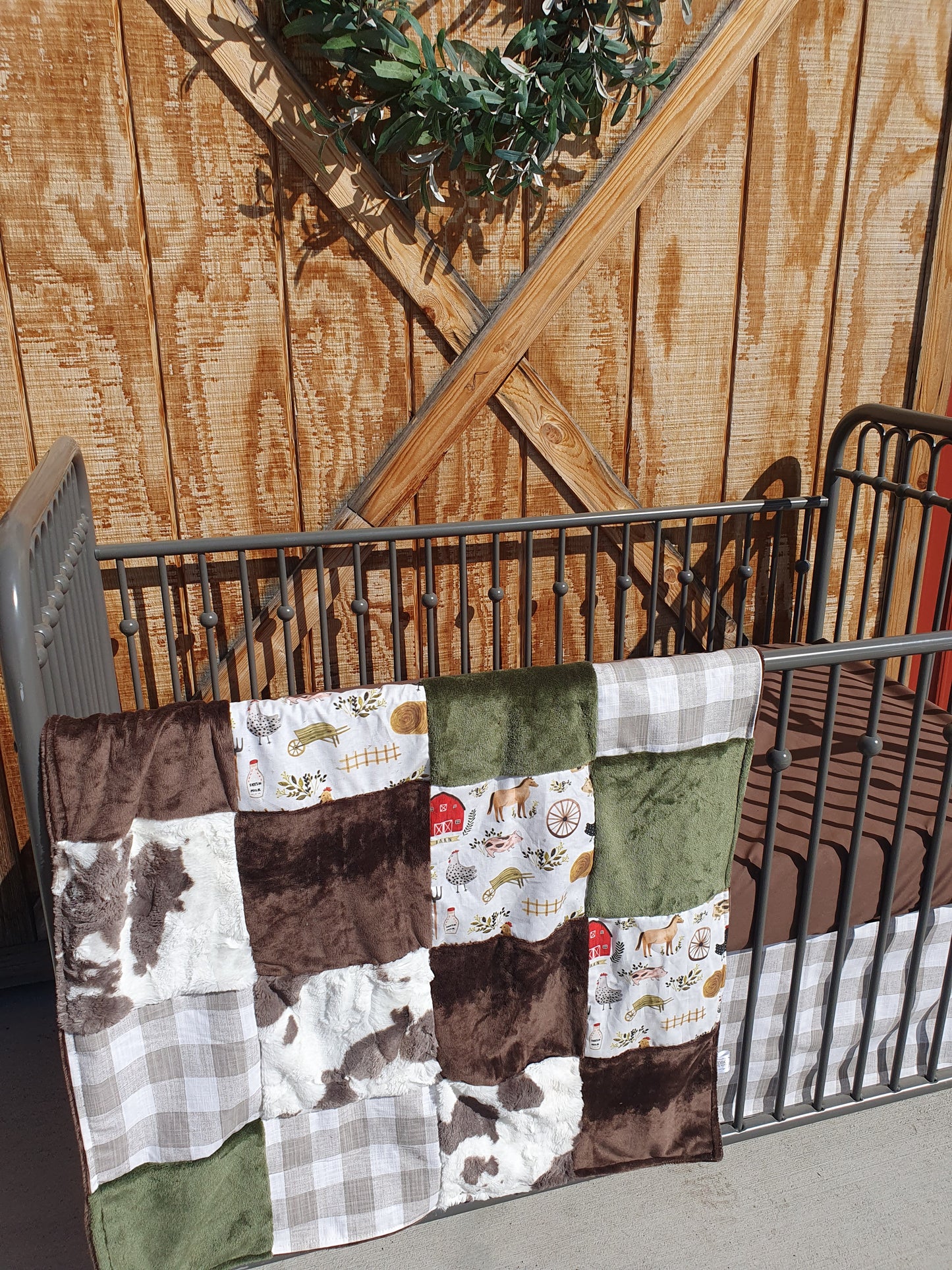 Boy Crib Bedding- Vintage Farm and Brownie Calf Minky Farm Baby & Toddler Bedding Collection - DBC Baby Bedding Co 