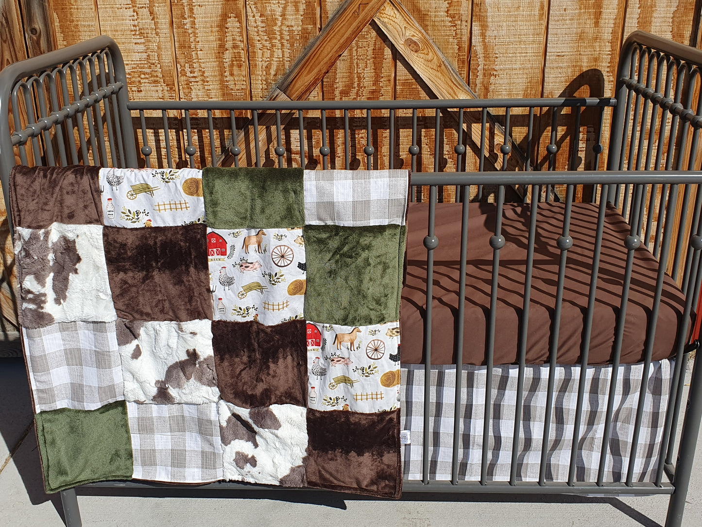 Boy Crib Bedding- Vintage Farm and Brownie Calf Minky Farm Baby & Toddler Bedding Collection - DBC Baby Bedding Co 