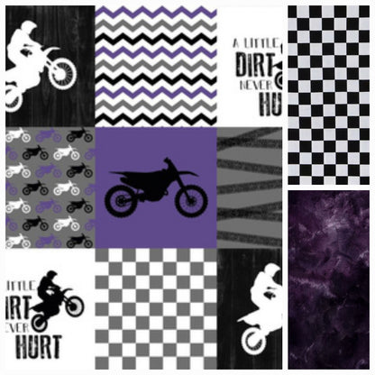 Custom Girl Crib Bedding - Dirt Bike, Race Flag Check, Motocross Baby Bedding Collection - DBC Baby Bedding Co 