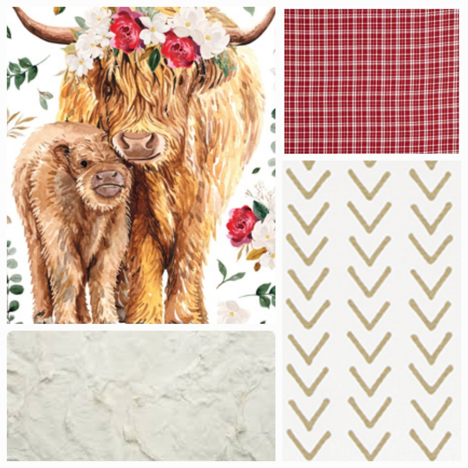 Roses Highland Cow Western Girl Crib Bedding