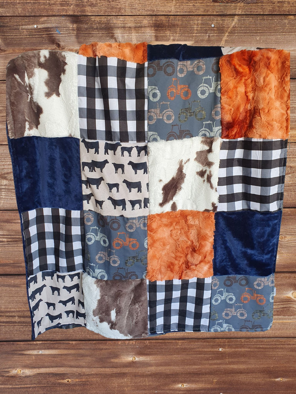 Patchwork Blanket - Tractor and Angus Cow Farmhouse Blanket