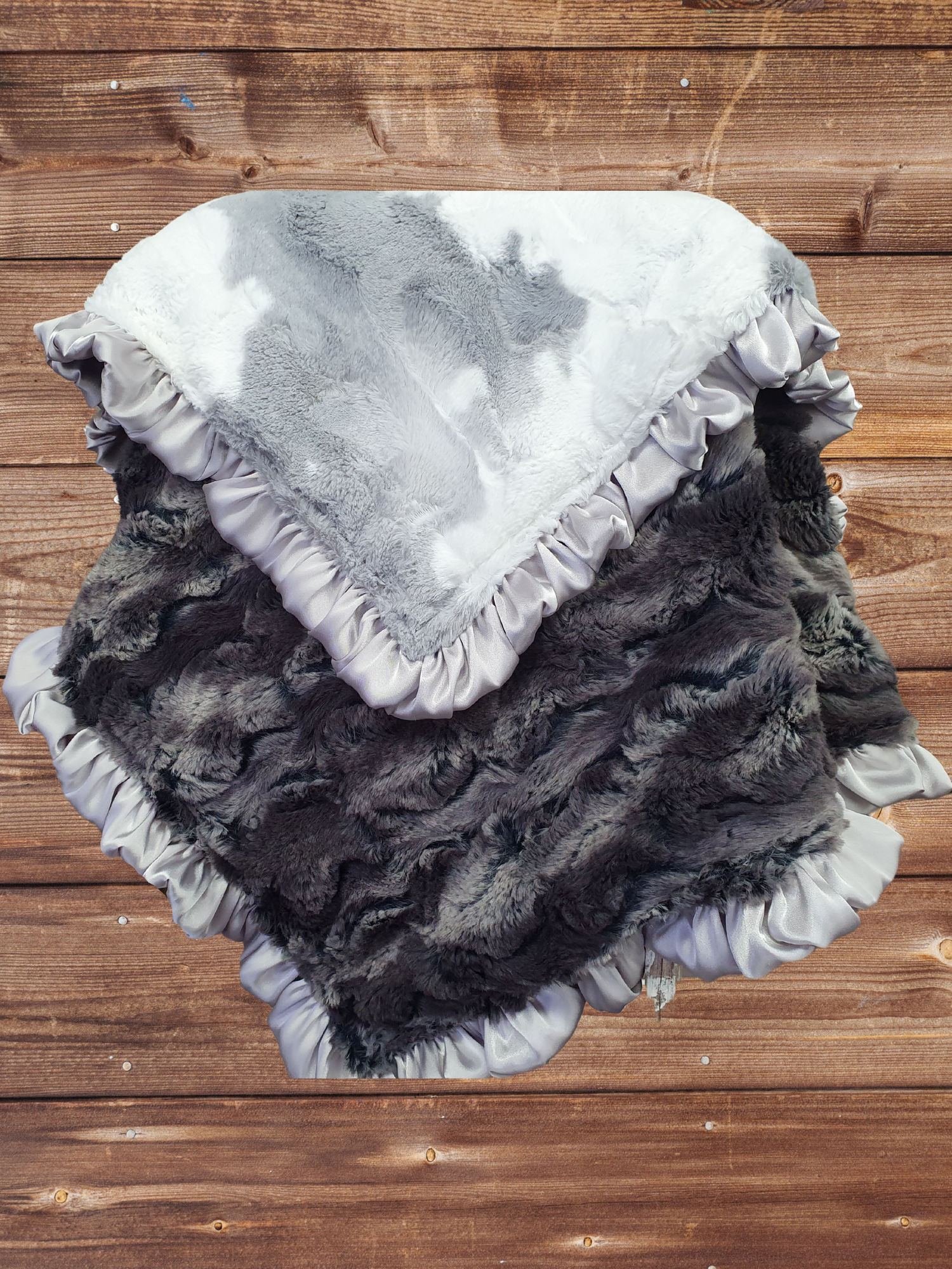 Ruffle Baby Lovey - Gray Calf Minky and Gray Wild Rabbit Minky Lovey - DBC Baby Bedding Co 