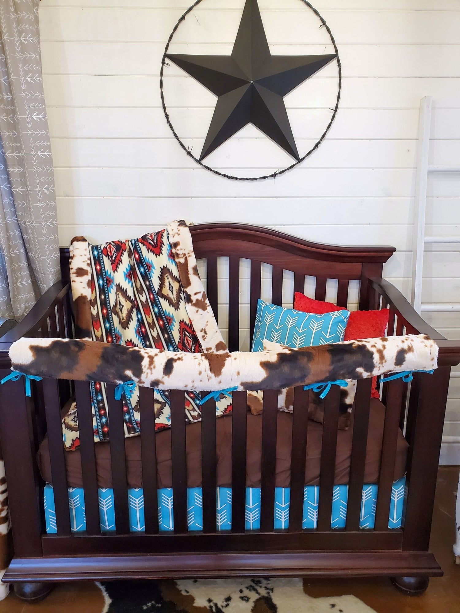 Boy Crib Bedding - Aztec and Cow Minky Western Crib Bedding & Nursery Collection - DBC Baby Bedding Co 