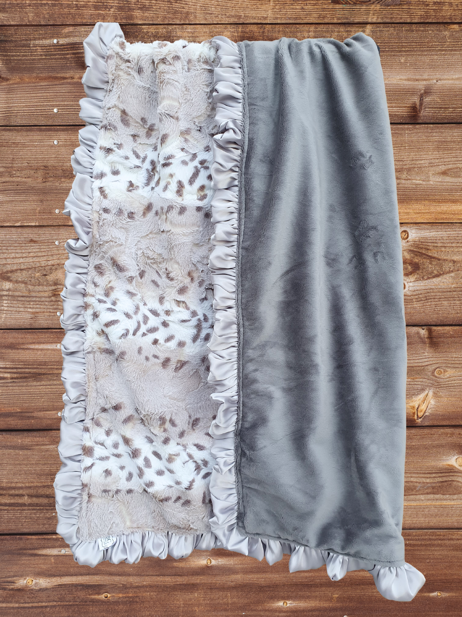 Baby Ruffle Blanket - Lynx Minky and Gray Minky Blanket - DBC Baby Bedding Co 