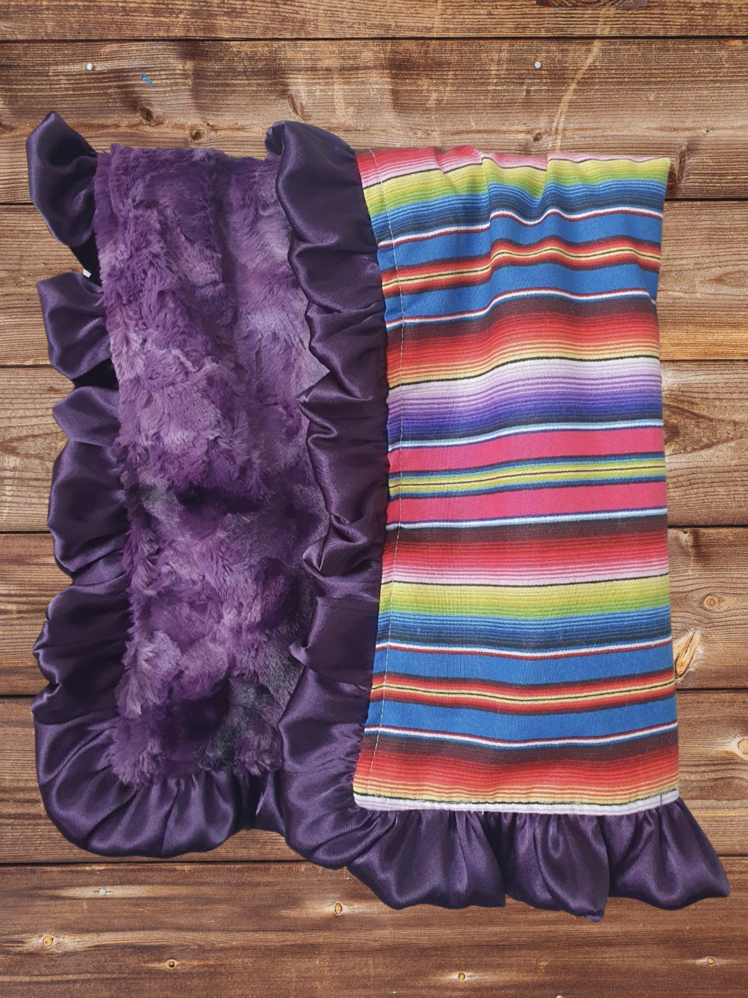 Baby Ruffle Blanket - Purple Serape and Plum Galaxy Minky Western Blanket - DBC Baby Bedding Co 