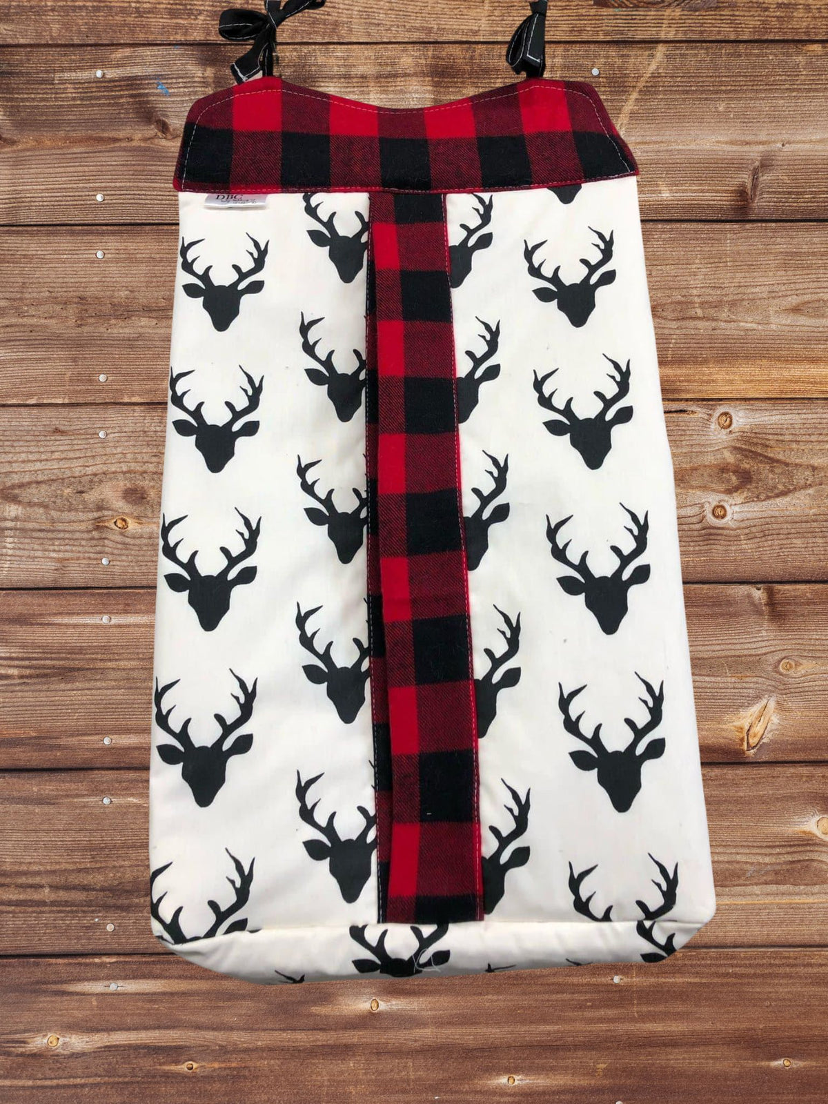 Diaper stacker - Black Buck with Red Black Check Woodland Diaper Stacker - DBC Baby Bedding Co 