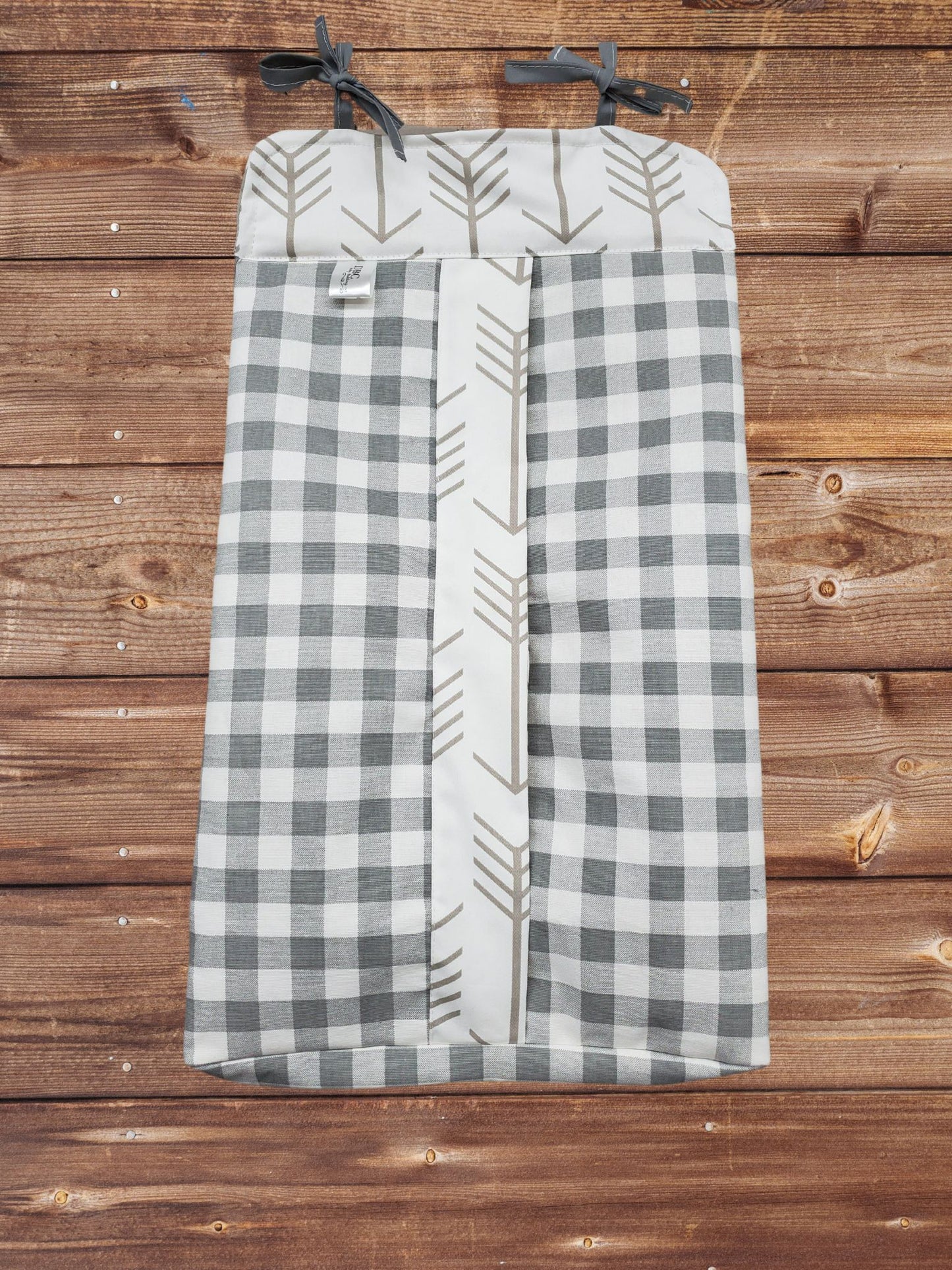 Diaper stacker - Gray Check with White Tan Arrow Trim - DBC Baby Bedding Co 