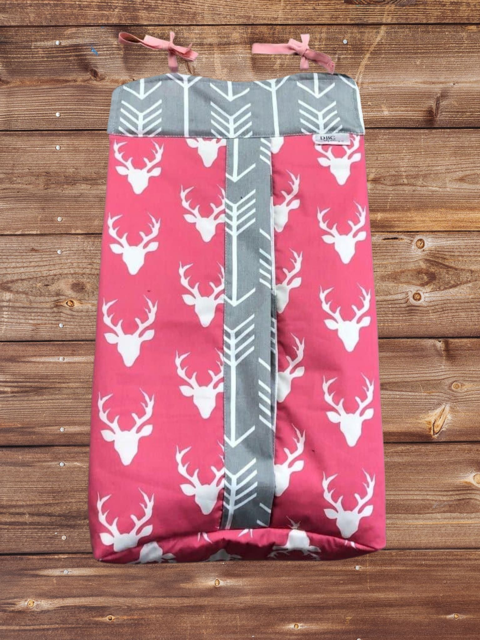 Diaper stacker - Pink Buck with Gray Arrow Trim Woodland Diaper Stacker - DBC Baby Bedding Co 