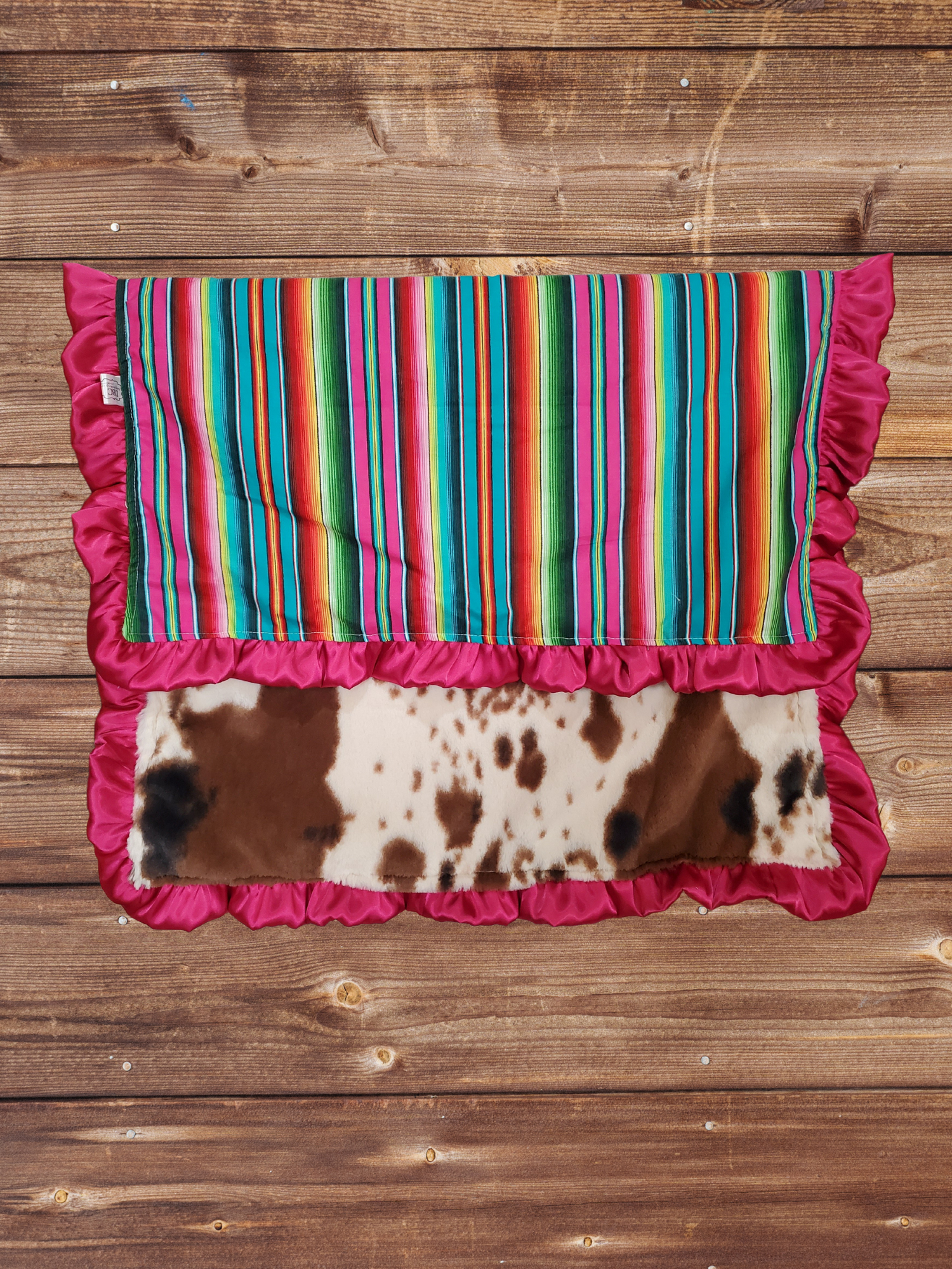 Ruffle Baby Blanket - Serape and Cow Minky Western Blanket - DBC Baby Bedding Co 