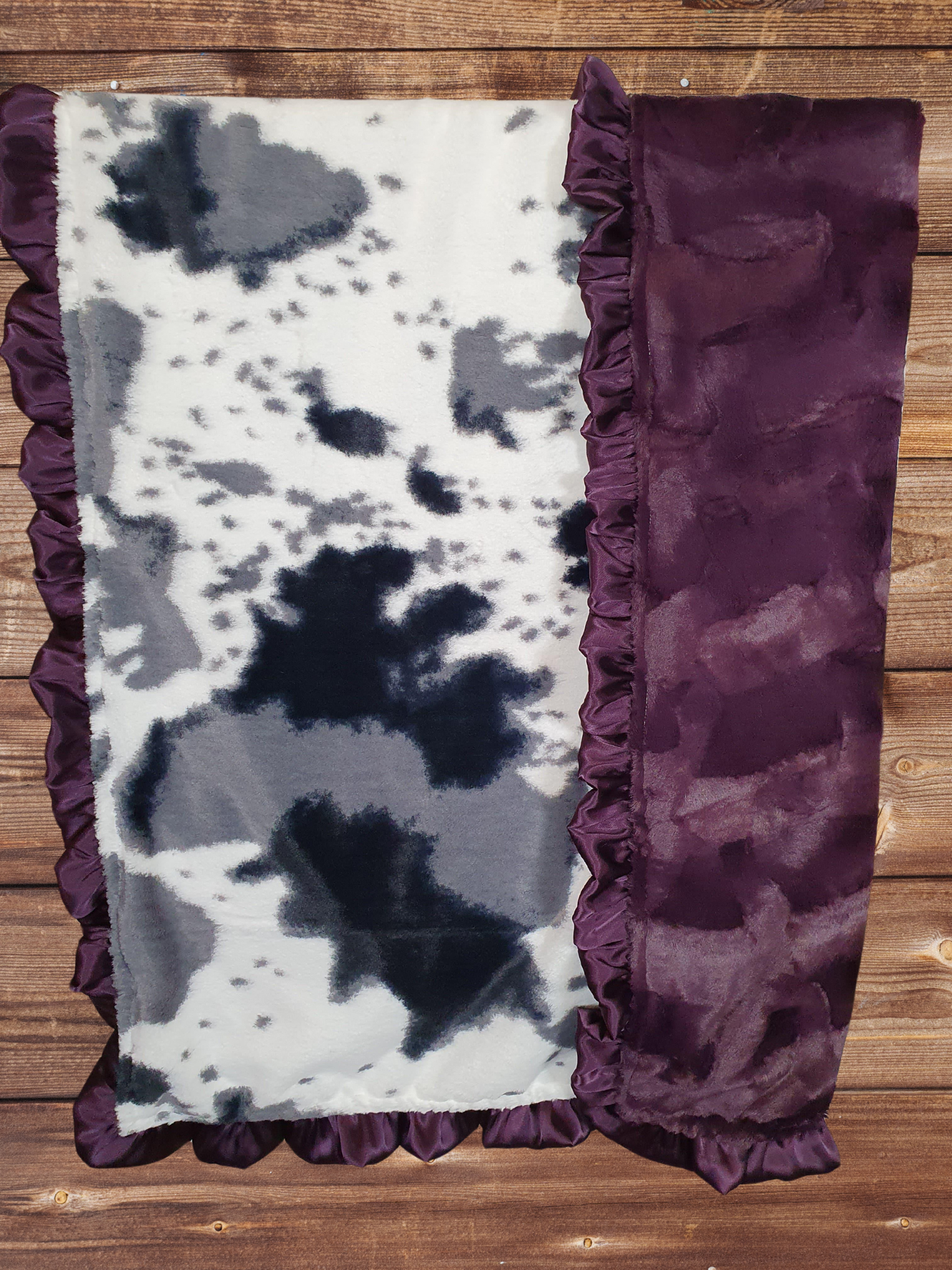 Ruffle Baby Blanket - Storm Cow Minky and Plum Hide Minky Western Blanket - DBC Baby Bedding Co 