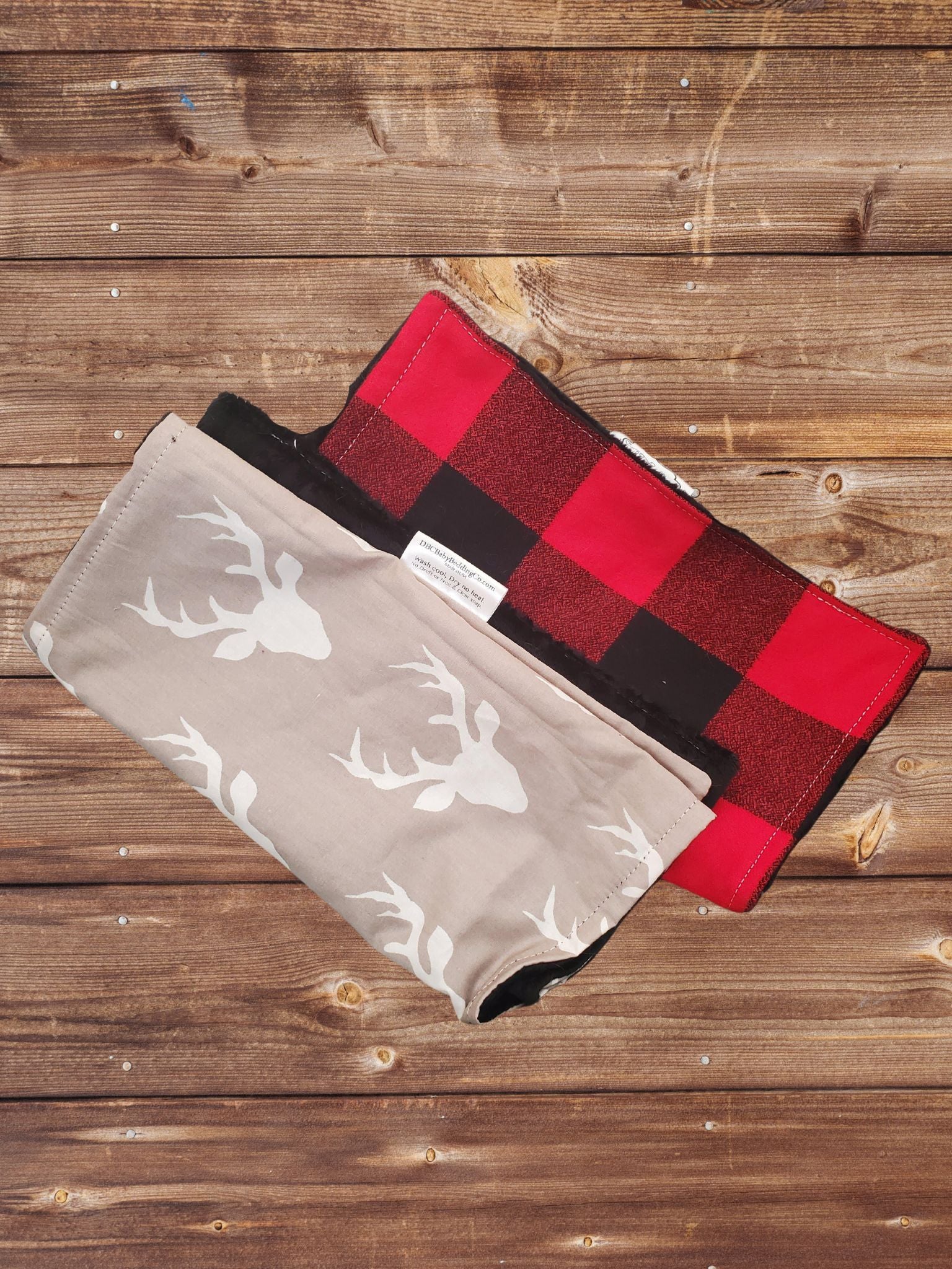 Burp Cloth Set - Buck and Red Black Check Woodland Burp Cloths - DBC Baby Bedding Co 
