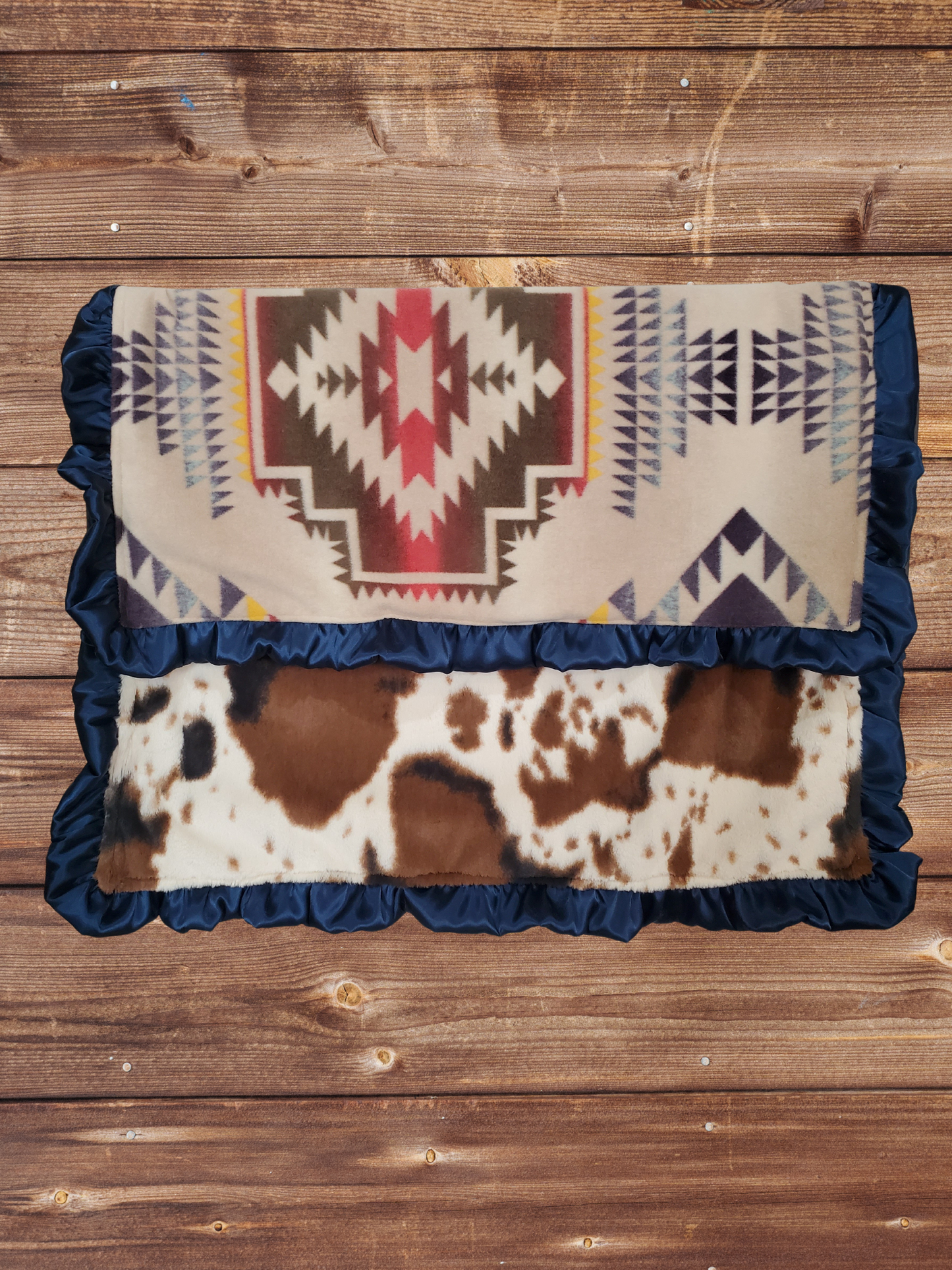 Ruffle Baby Blanket - Tan Aztec and Cow Minky Western Blanket - DBC Baby Bedding Co 