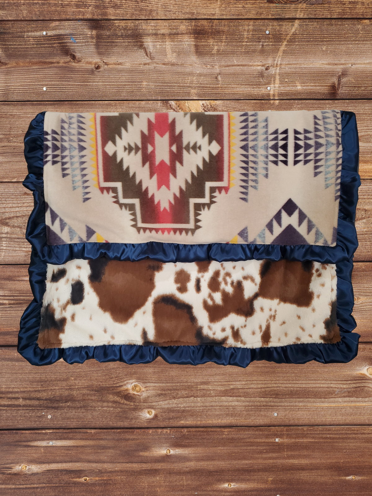 Ruffle Baby Blanket - Tan Aztec and Cow Minky Western Blanket - DBC Baby Bedding Co 