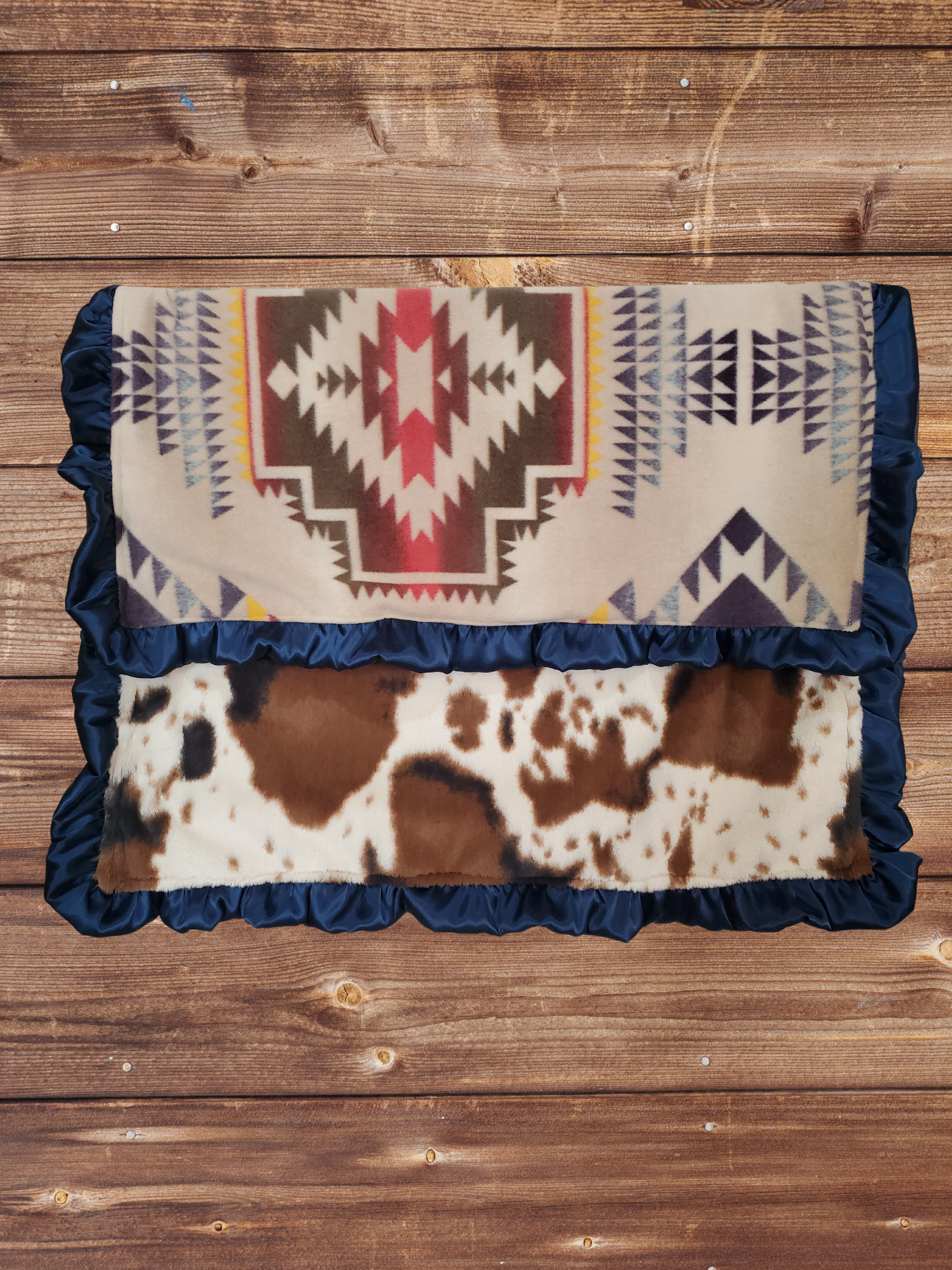 Ruffle Baby Blanket - Tan Aztec and Cow Minky Western Blanket - DBC Baby Bedding Co 