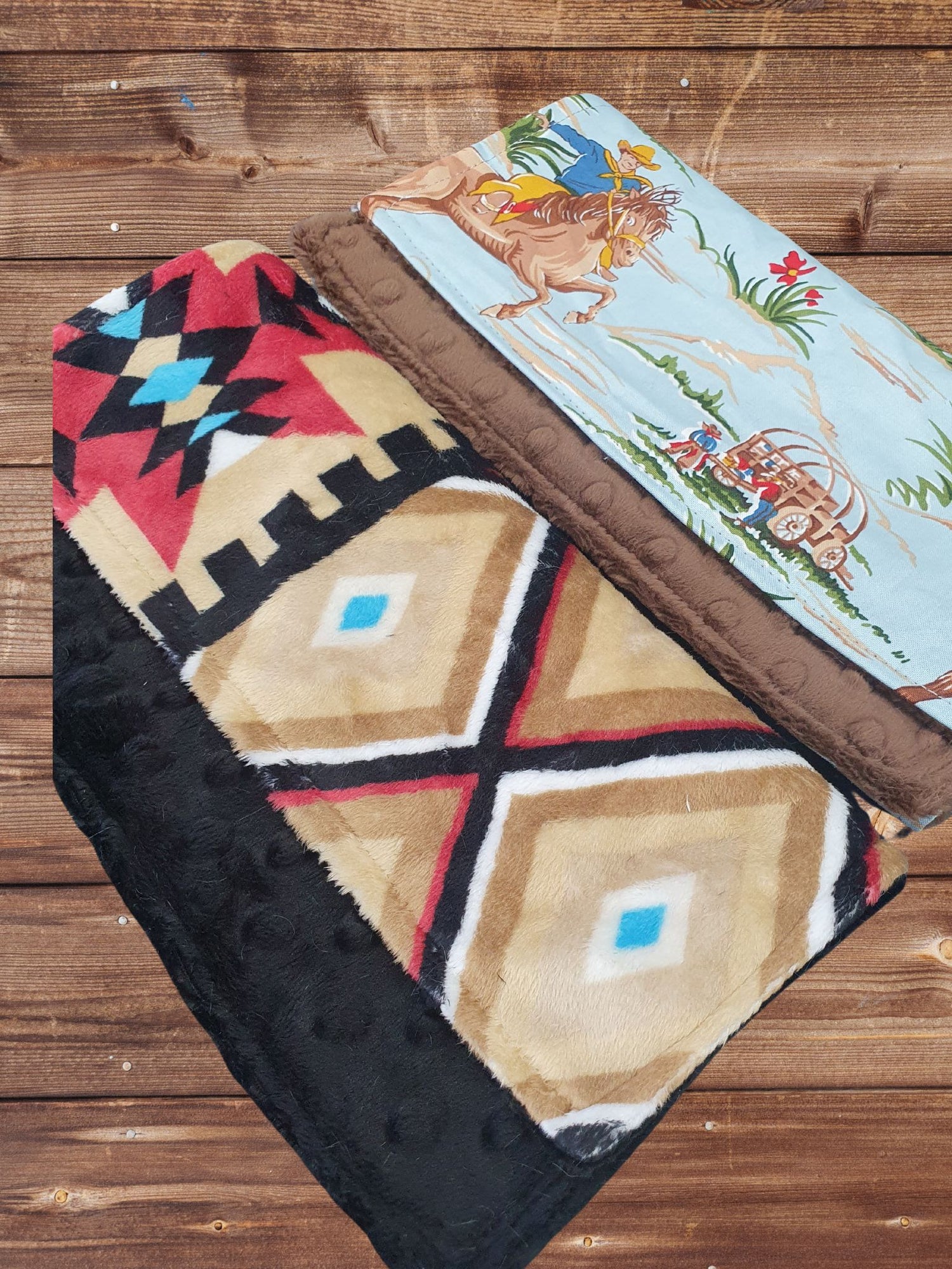 Burp Cloth Set - Cowboy and Honey Aztec Minky Western Burp Cloths - DBC Baby Bedding Co 