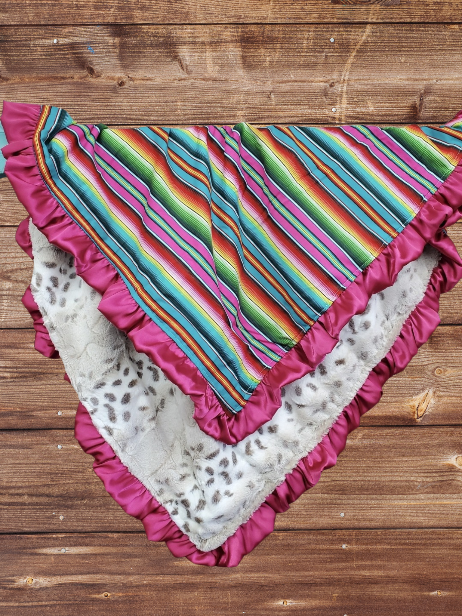 Ruffle Baby Blanket - Serape and Lynx Minky Blanket - DBC Baby Bedding Co 