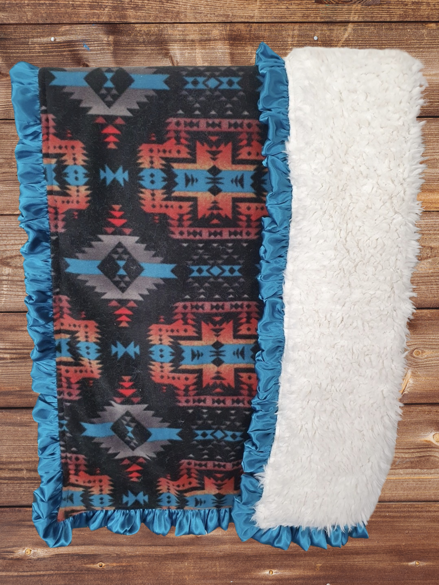 Ruffle Baby Blanket - Black Aztec and Llama Minky Western Blanket - DBC Baby Bedding Co 