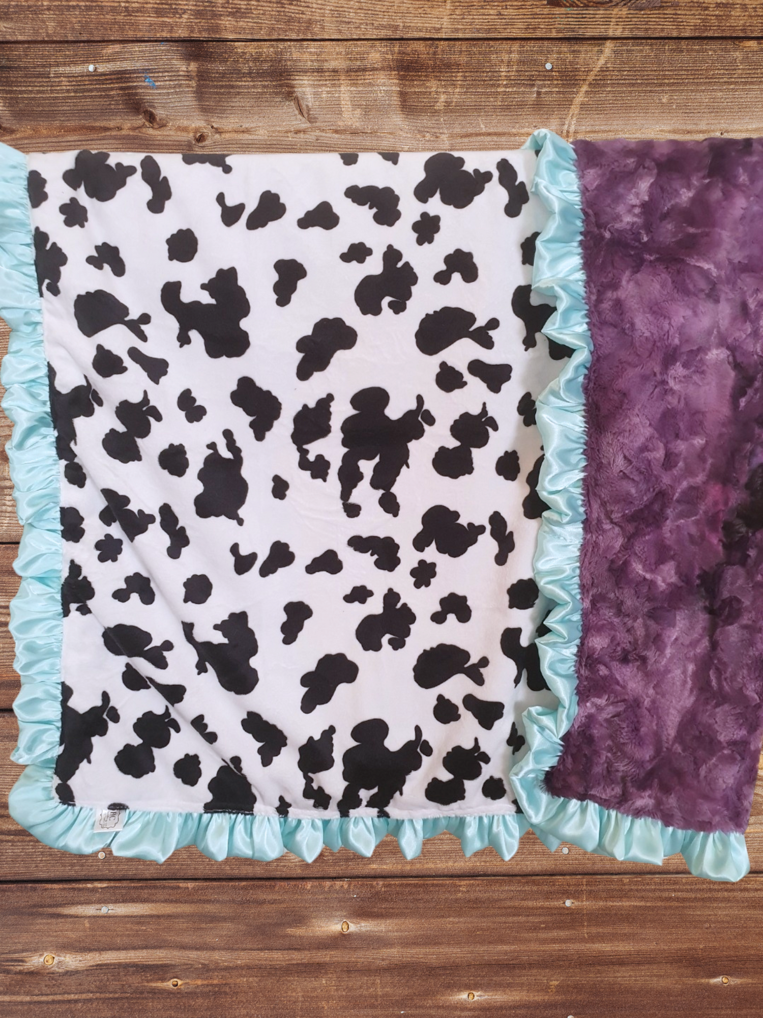 Ruffle Baby Blanket - Black White Cow Minky and Plum Galaxy Farm Blanket - DBC Baby Bedding Co 