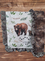 Baby Ruffle Blanket - Mama and Baby Bear Blanket - DBC Baby Bedding Co 