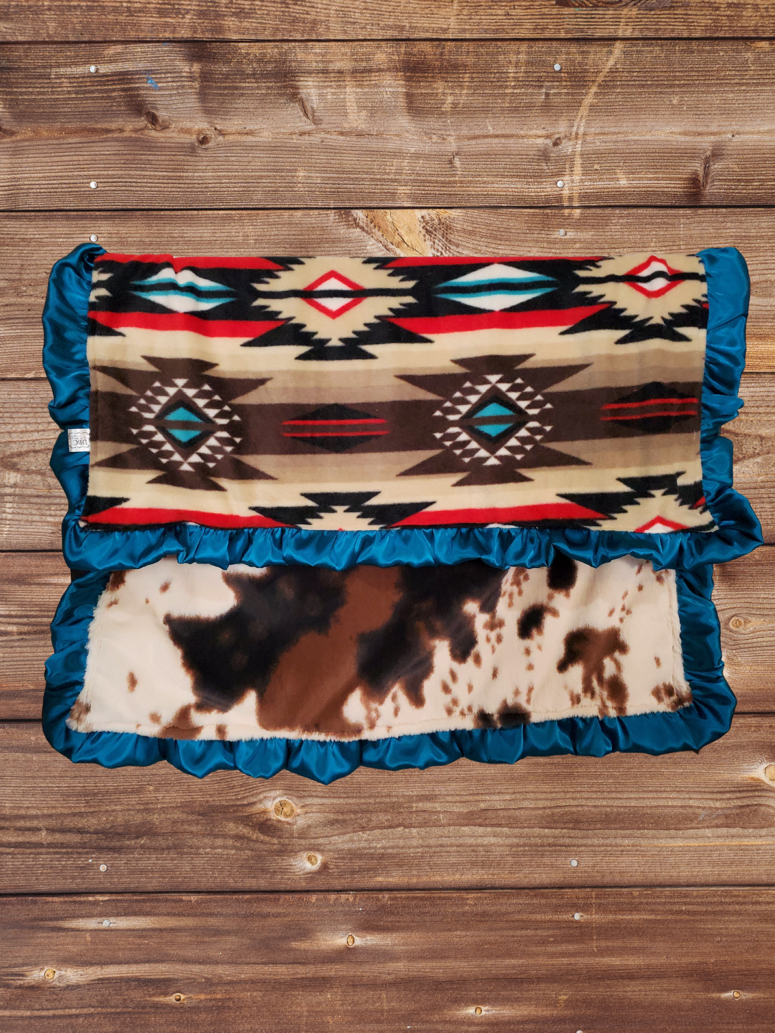 Ruffle Baby Blanket - Brown Aztec and Cow Minky Western Blanket - DBC Baby Bedding Co 