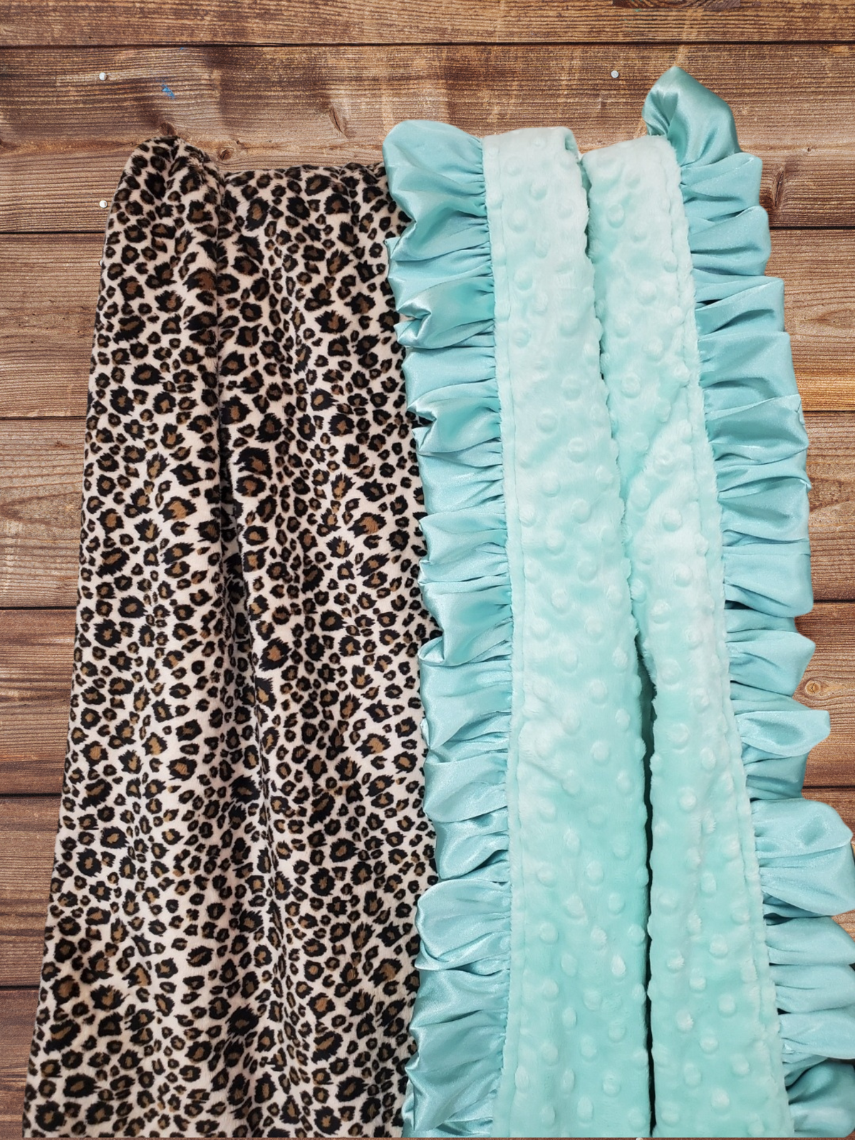 Ruffle Baby Blanket - Cheetah Minky and Saltwater Minky Blanket - DBC Baby Bedding Co 