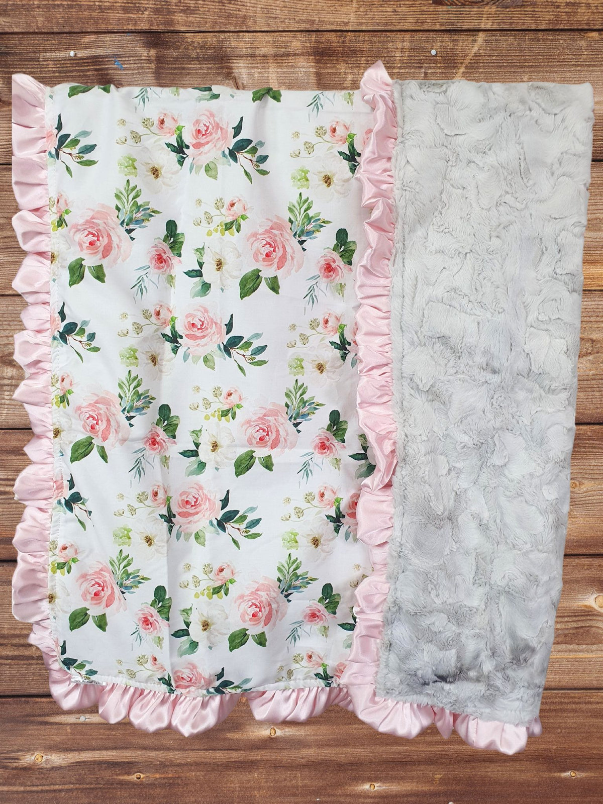 Baby Ruffle Blanket - Blush Floral Baby Blanket - DBC Baby Bedding Co 