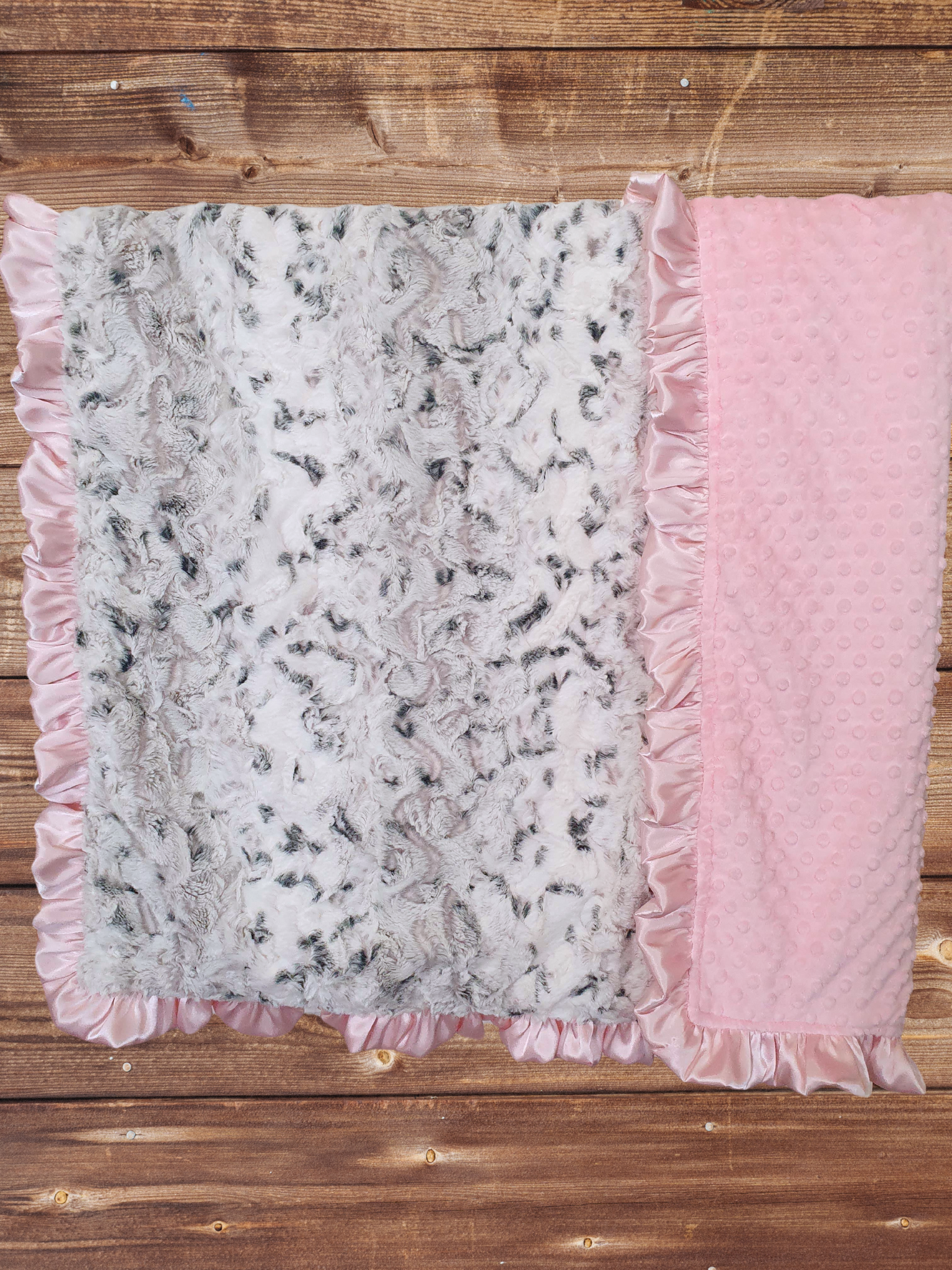 Ruffle Baby Blanket - Snowy Owl Minky and Blush Minky Blanket - DBC Baby Bedding Co 