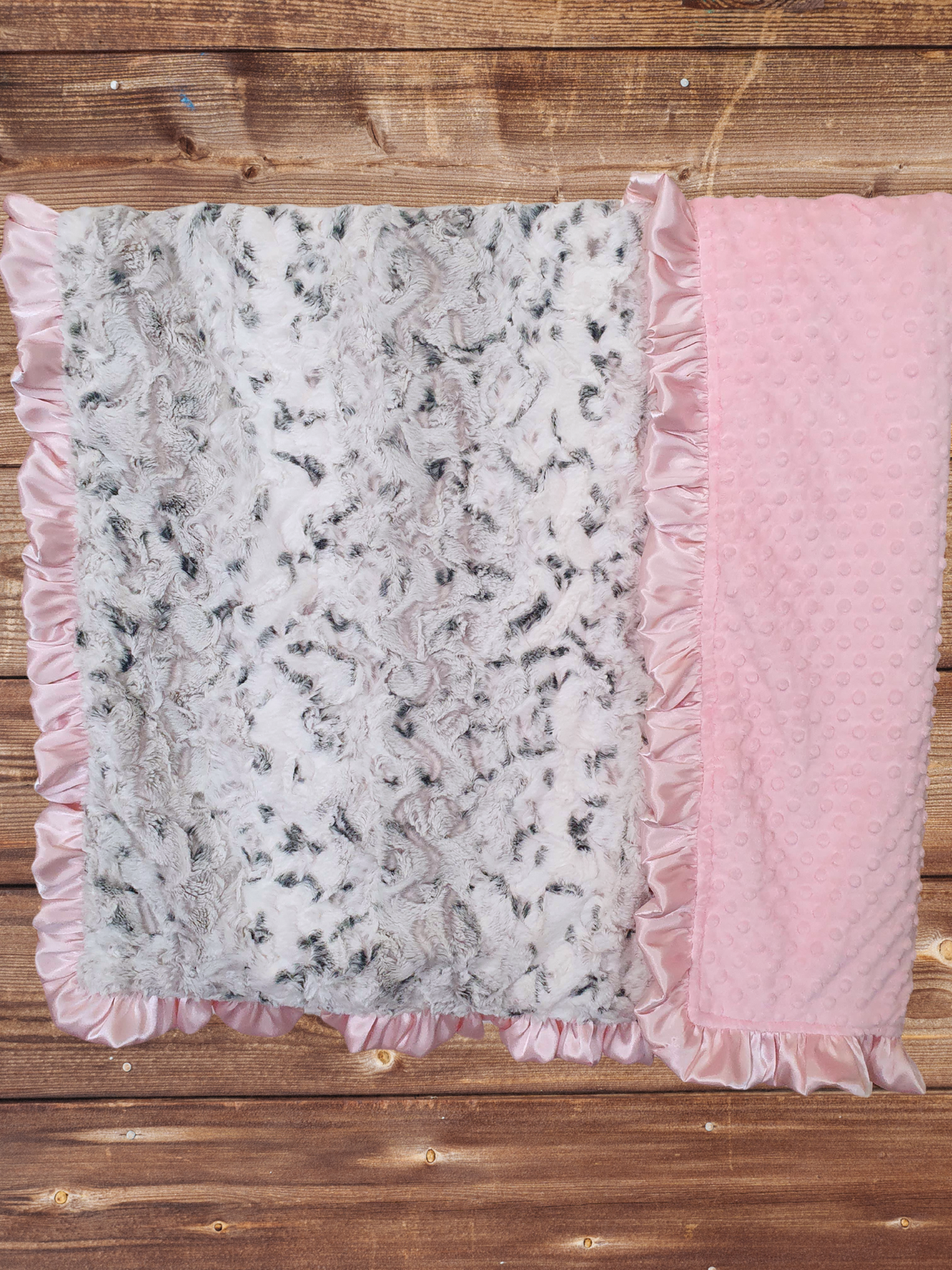 Ruffle Baby Blanket - Snowy Owl Minky and Blush Minky Blanket - DBC Baby Bedding Co 