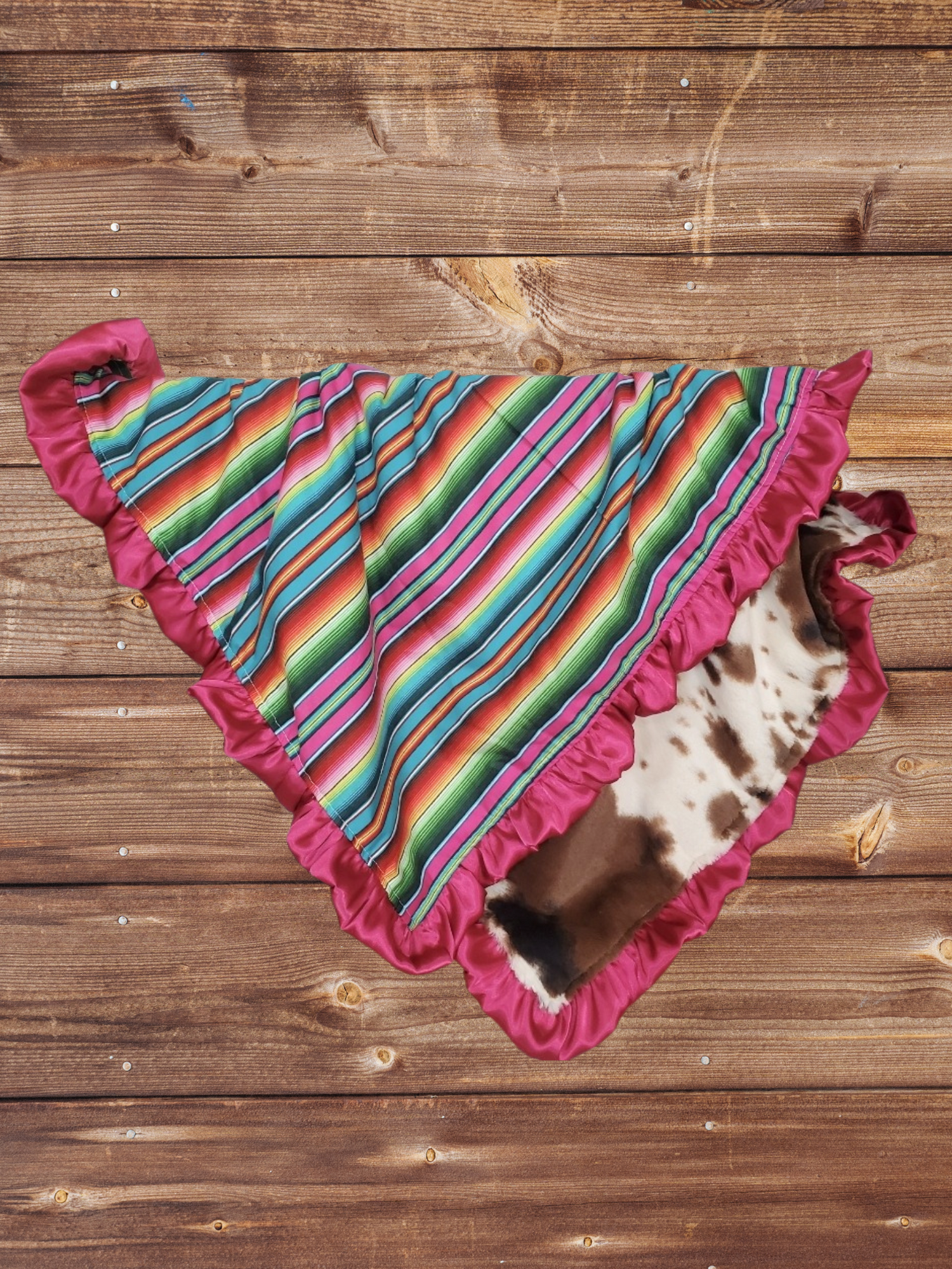 Ruffle Baby Blanket - Serape and Cow MInky Western Blanket - DBC Baby Bedding Co 